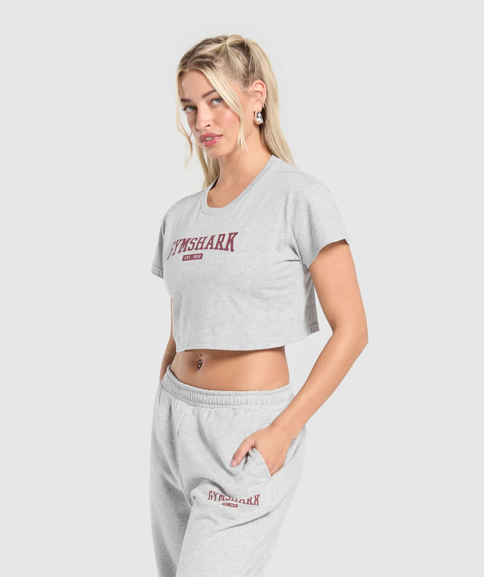 Gymshark Collegiate Lifestyle Crop Top - Light Grey Core Marl sold by Gymshark product image thumbnail 4