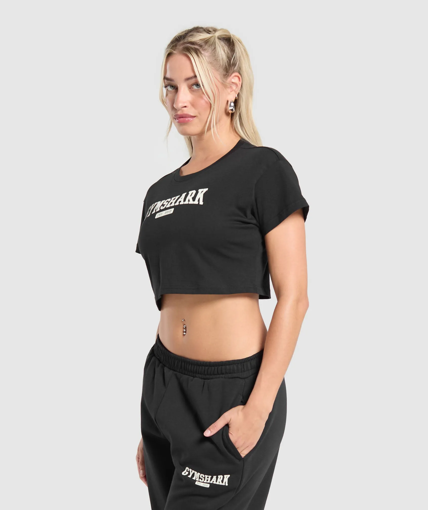Gymshark Collegiate Lifestyle Crop Top - Black sold by Gymshark product image thumbnail 4