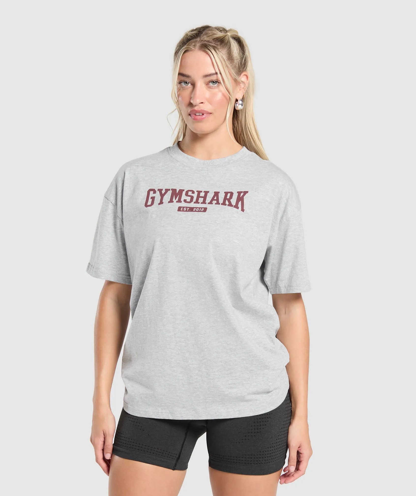 Gymshark Collegiate Lifestyle Oversized T-Shirt - Light Grey Core Marl sold by Gymshark
