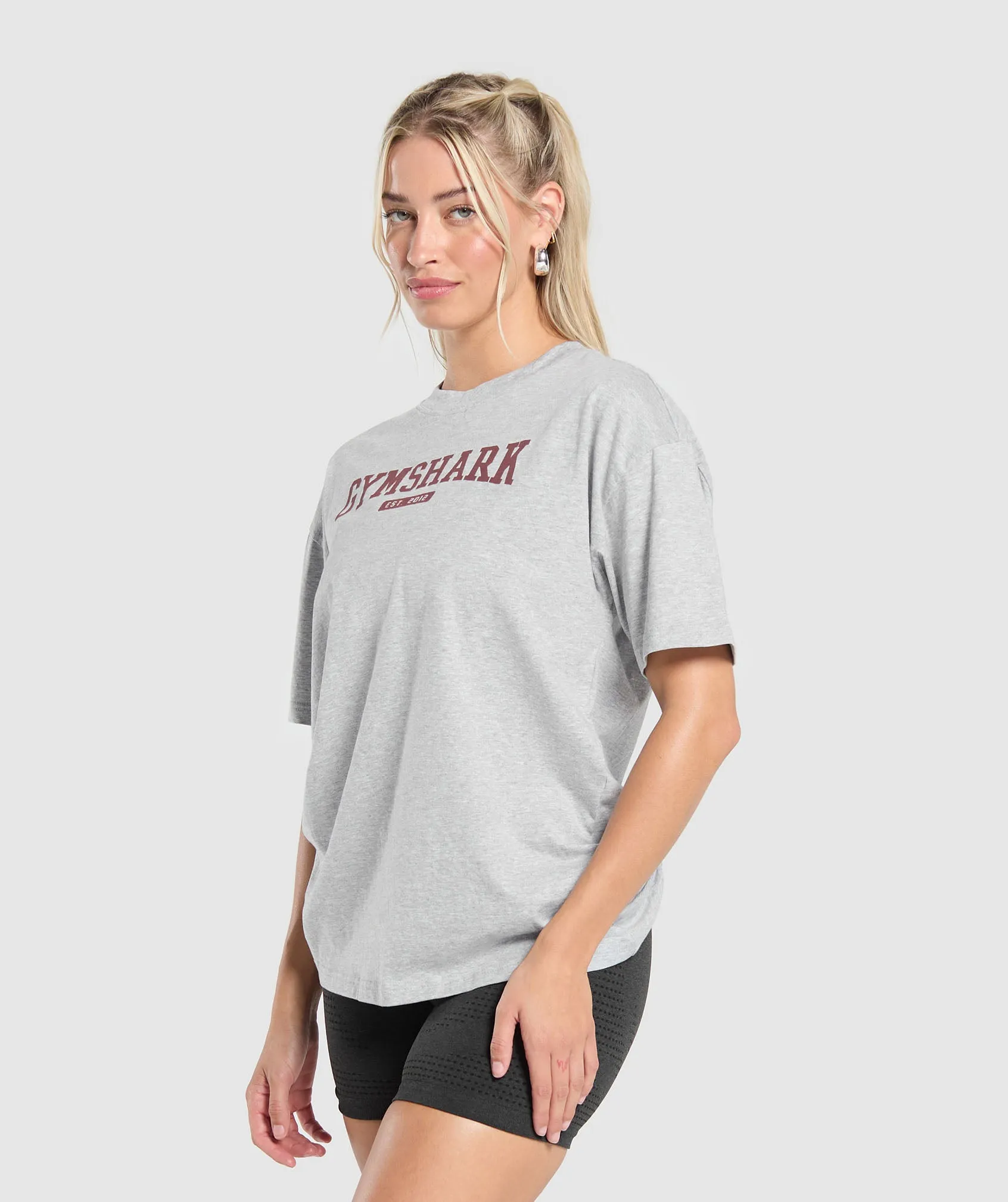 Gymshark Collegiate Lifestyle Oversized T-Shirt - Light Grey Core Marl sold by Gymshark product image thumbnail 4