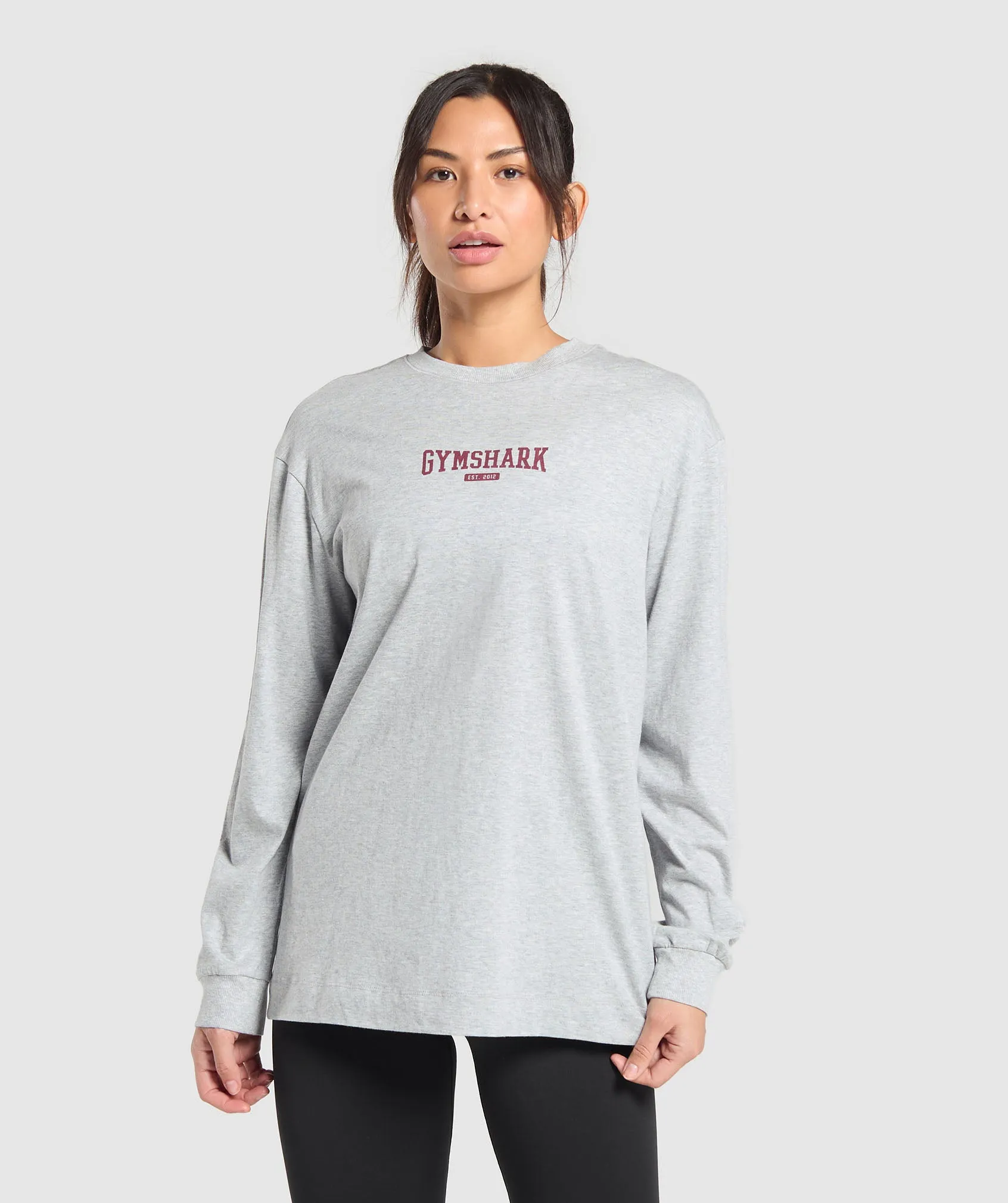 Gymshark Collegiate Lifestyle Long Sleeve Top - Light Grey Core Marl sold by Gymshark