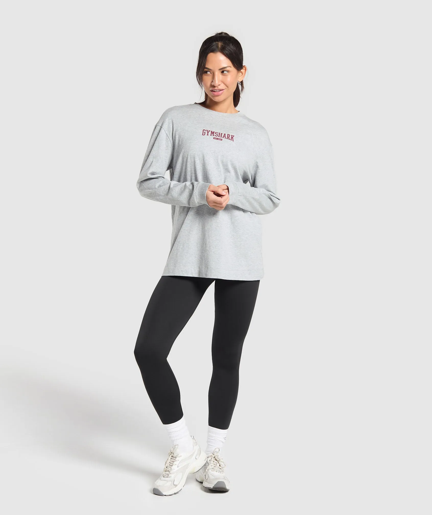 Gymshark Collegiate Lifestyle Long Sleeve Top - Light Grey Core Marl sold by Gymshark product image thumbnail 4