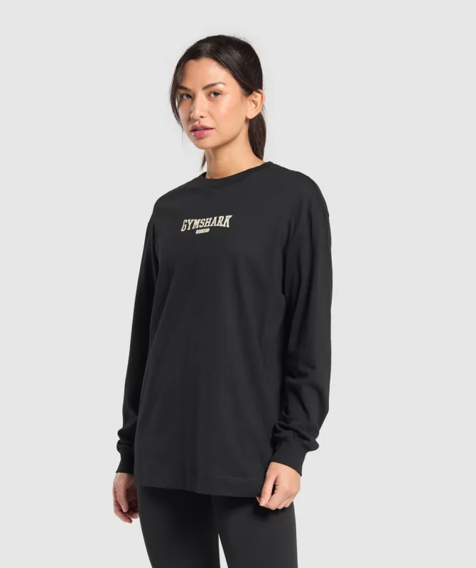Gymshark Collegiate Lifestyle Long Sleeve Top - Black sold by Gymshark