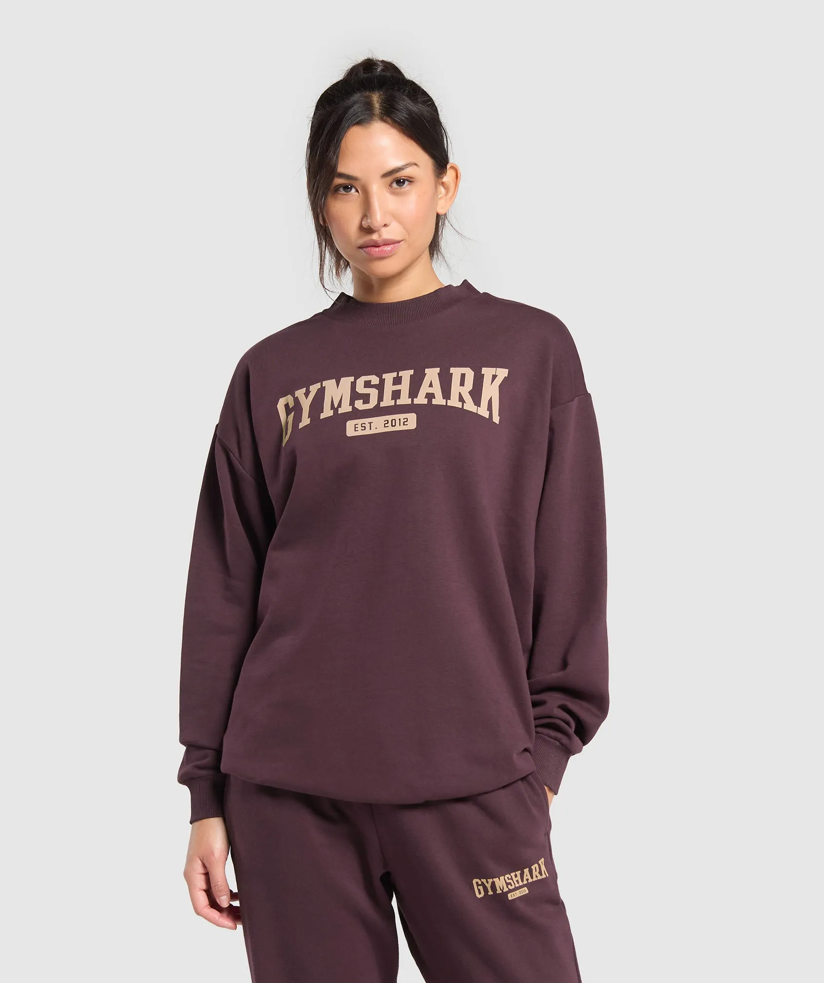 Gymshark Collegiate Lifestyle Oversized Swearshirt - Depth Purple sold by Gymshark