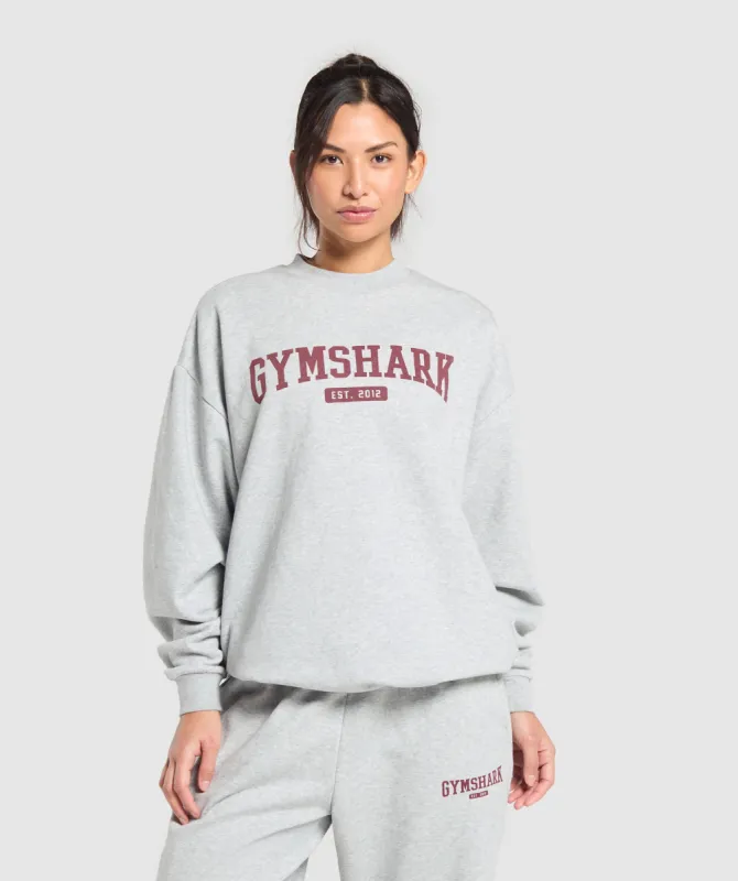 Gymshark Collegiate Lifestyle Oversized Swearshirt - Light Grey Core Marl sold by Gymshark