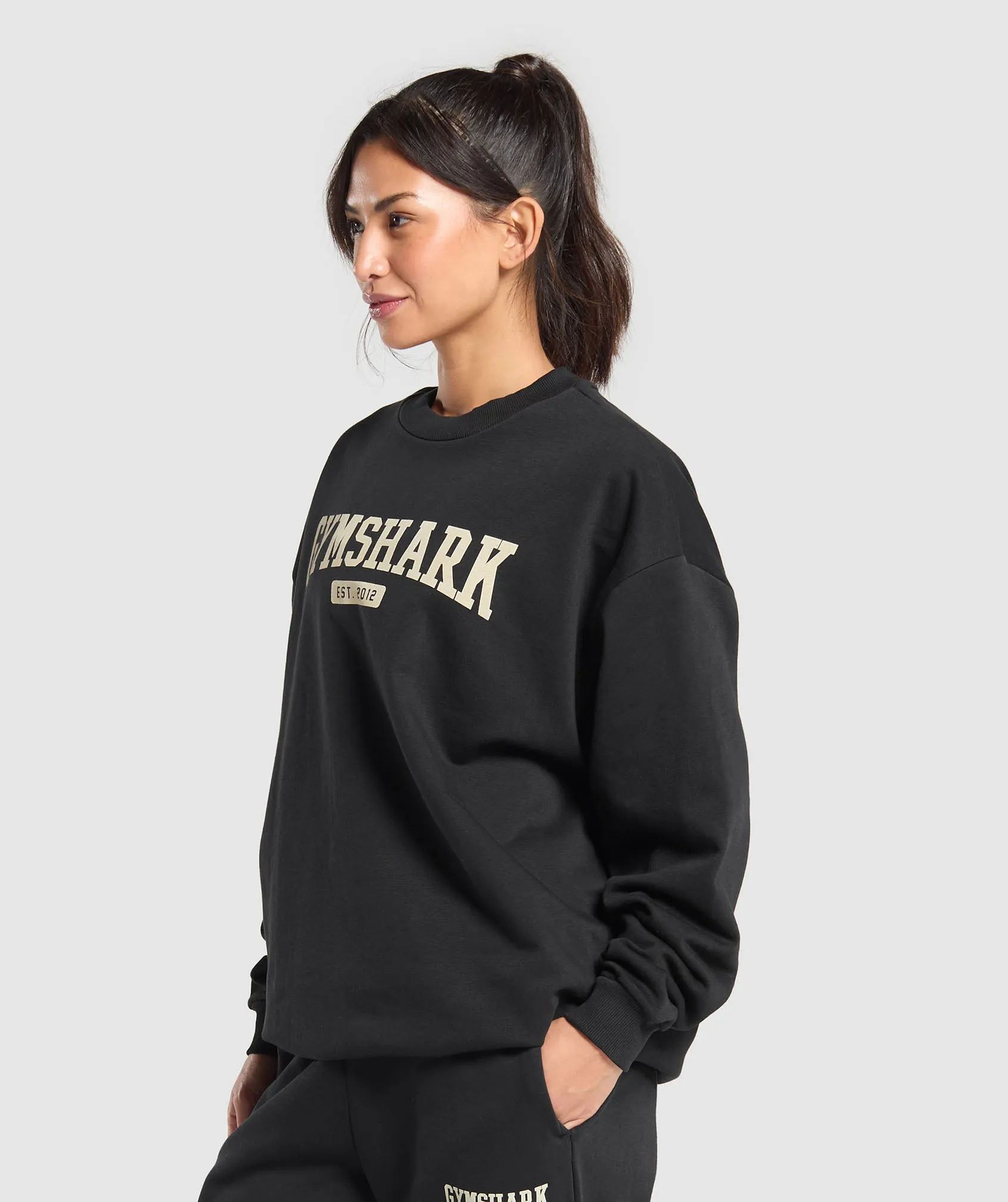 Gymshark Collegiate Lifestyle Oversized Swearshirt - Black sold by Gymshark product image thumbnail 2
