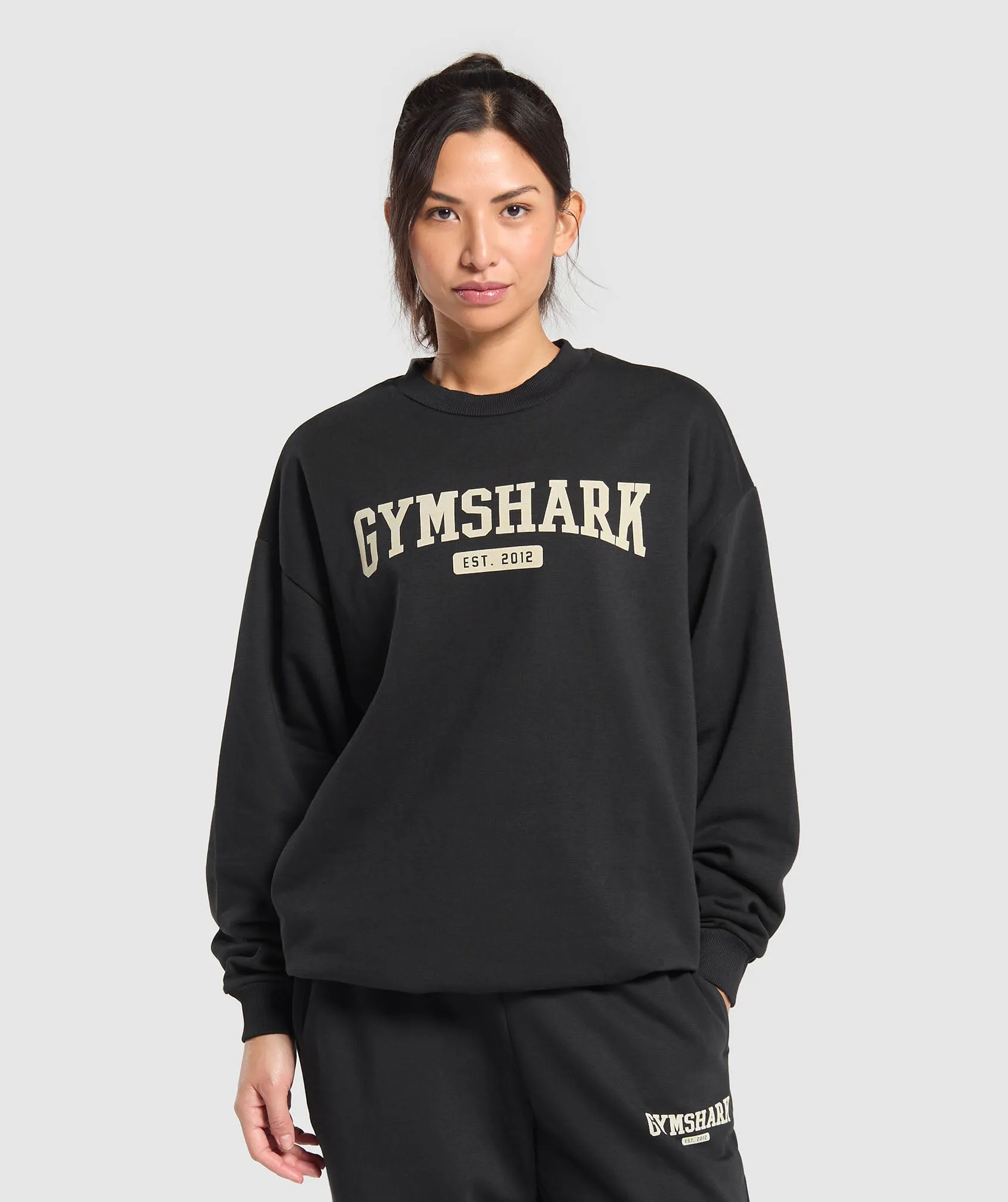 Gymshark Collegiate Lifestyle Oversized Swearshirt - Black sold by Gymshark