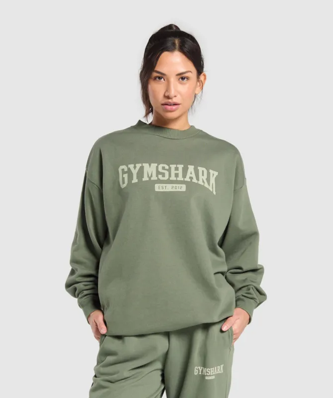Gymshark Collegiate Lifestyle Oversized Swearshirt - Base Green sold by Gymshark
