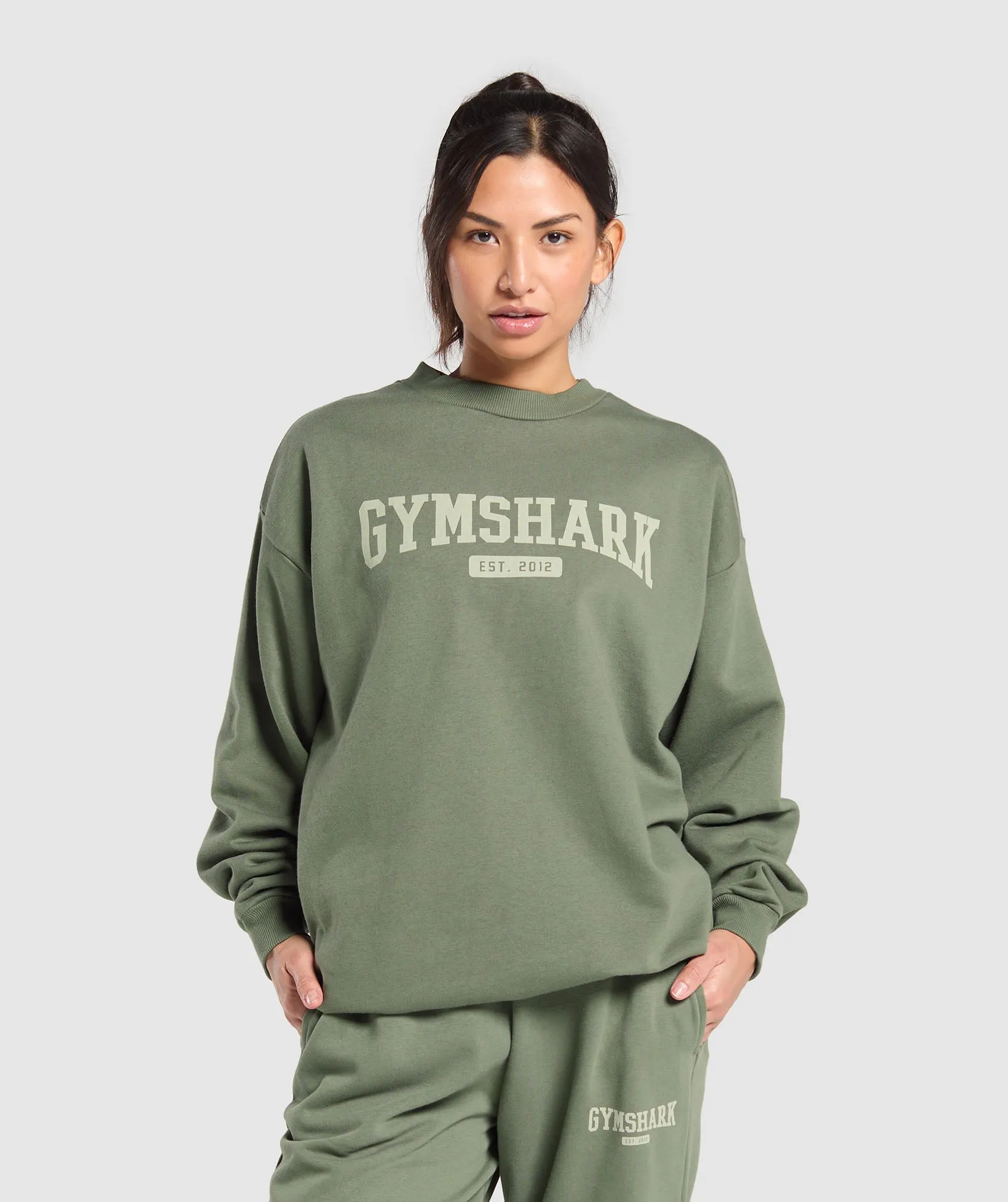 Gymshark Collegiate Lifestyle Oversized Sweatshirt - Base Green sold by Gymshark