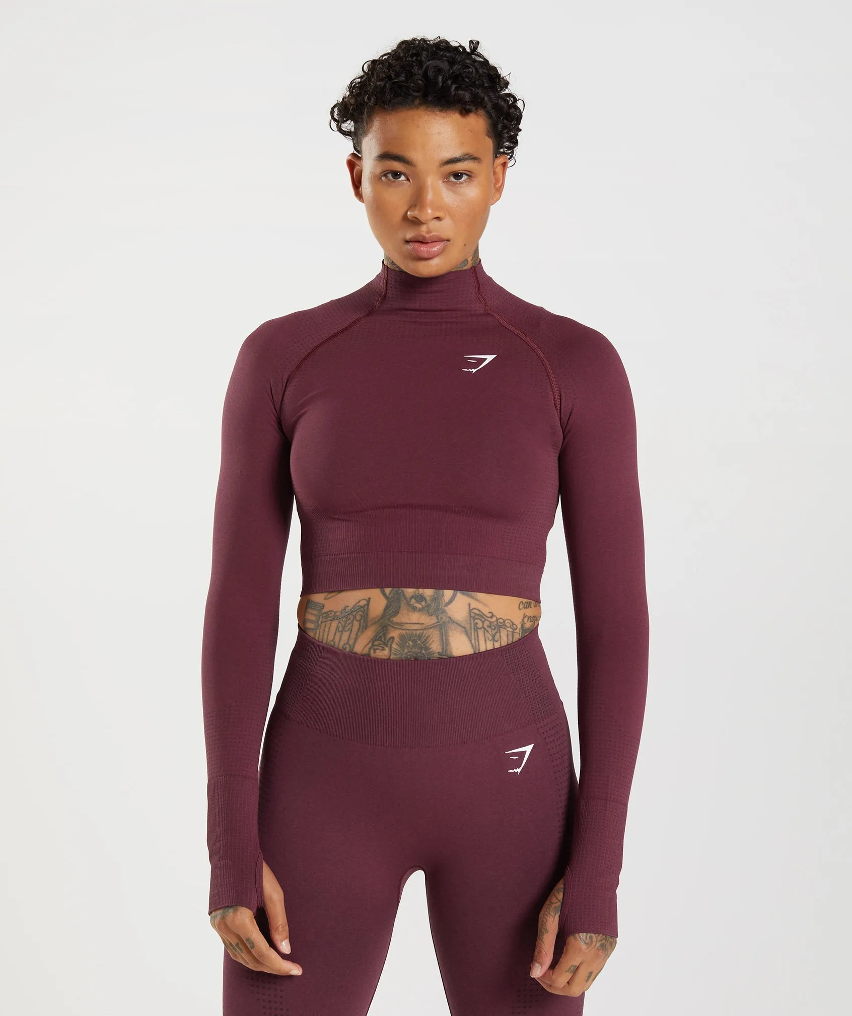 Gymshark Vital High Neck Midi Top - Baked Maroon Marl sold by Gymshark