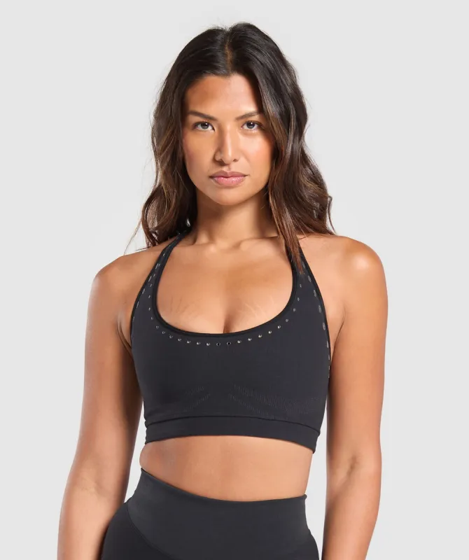 Gymshark Warp Knit Seamless Halter Neck Bralette - Black/Linen Brown sold by Gymshark
