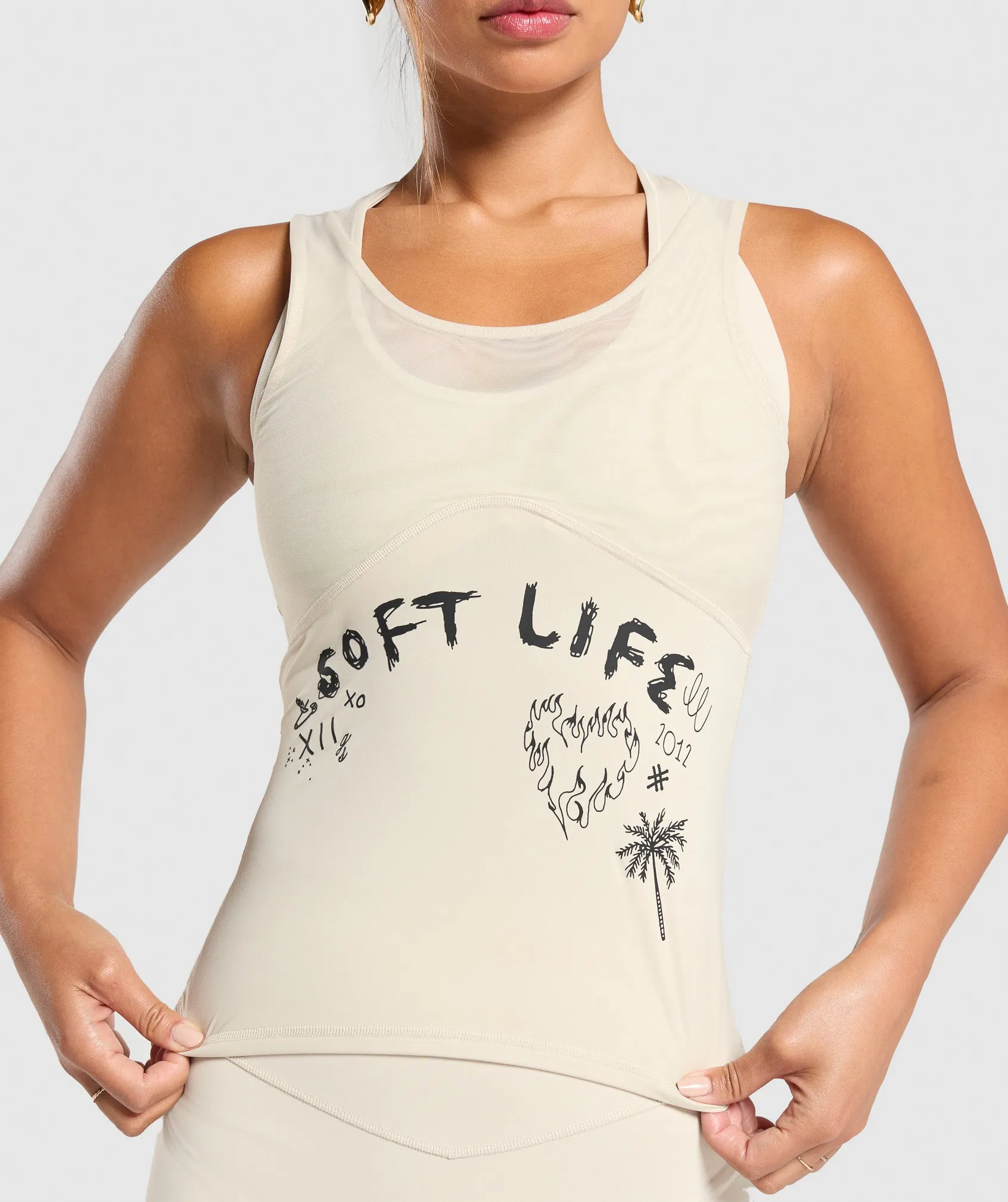 Gymshark Elevate Tattoo Graphic Tank With Shelf - Cream Beige sold by Gymshark product image thumbnail 5