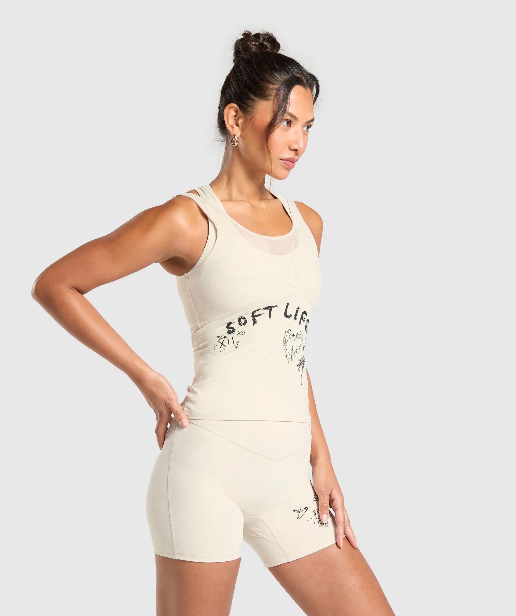 Gymshark Elevate Tattoo Graphic Tank With Shelf - Cream Beige sold by Gymshark product image thumbnail 3