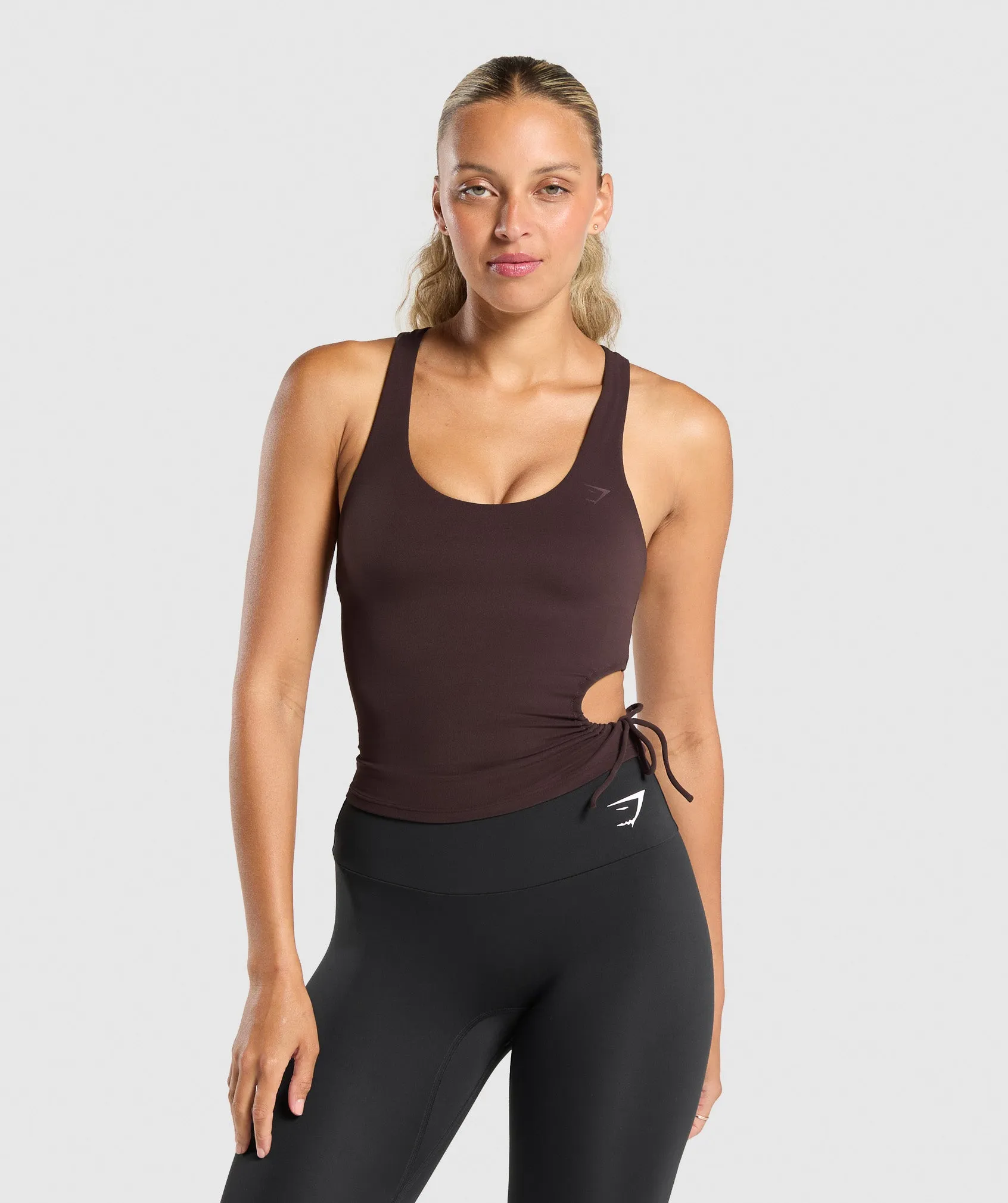Gymshark Ruched Side Tank With Shelf - Heritage Brown sold by Gymshark