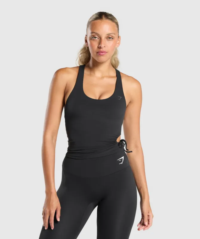 Gymshark Ruched Side Tank With Shelf - Black sold by Gymshark