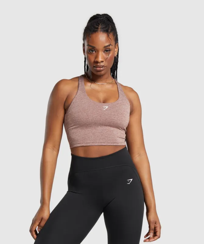 Gymshark Marl Racer Crop Tank With Shelf - Rust Brown/Undyed Marl sold by Gymshark