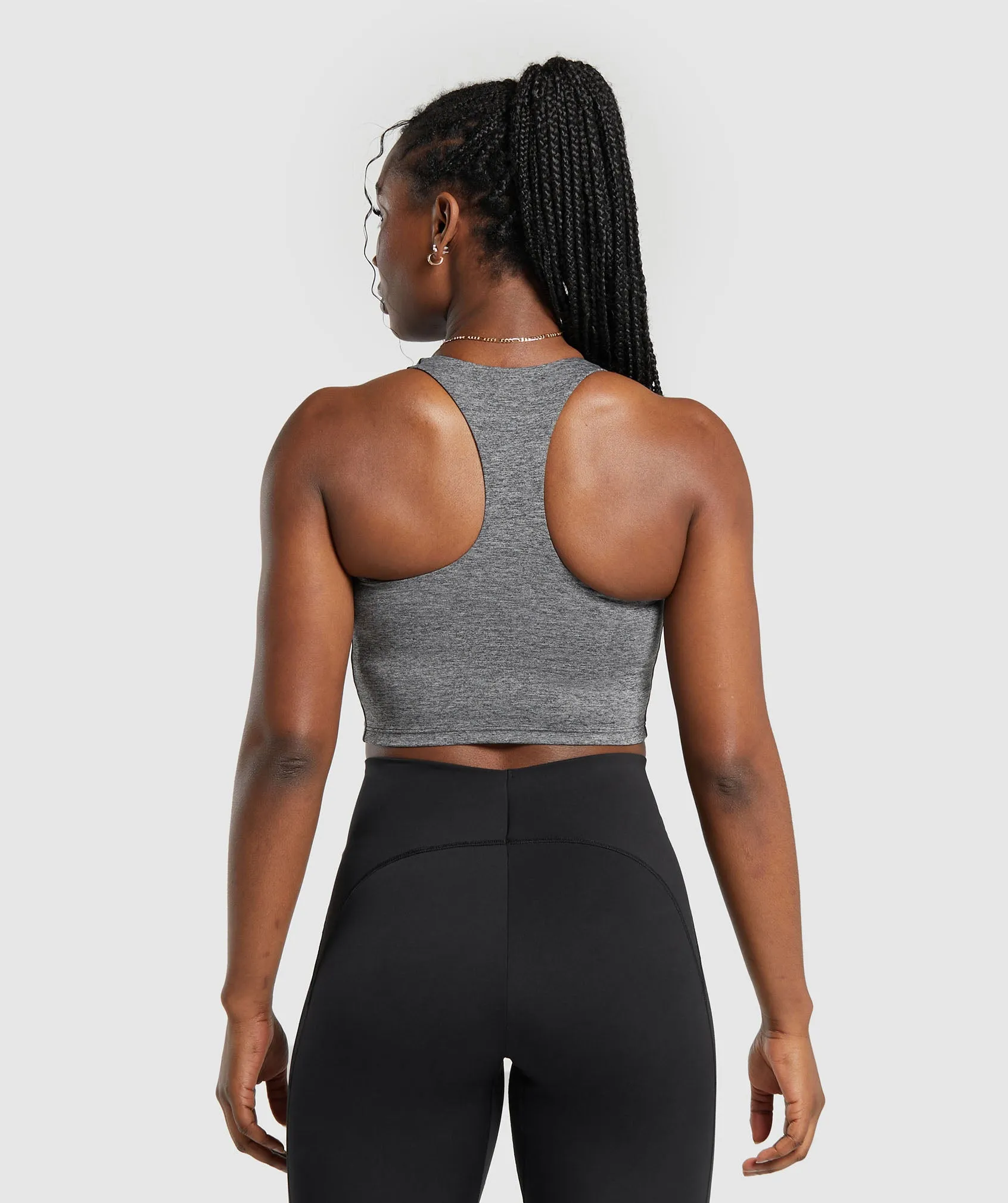 Gymshark Marl Racer Crop Tank With Shelf - Black/Undyed Marl sold by Gymshark product image thumbnail 2