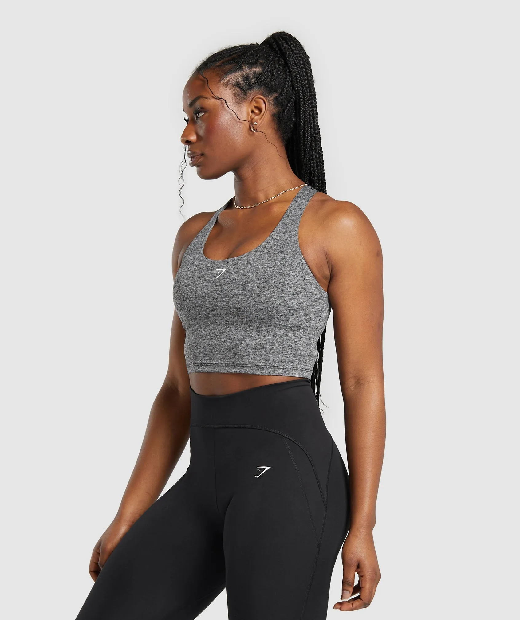 Gymshark Marl Racer Crop Tank With Shelf - Black/Undyed Marl sold by Gymshark product image thumbnail 3
