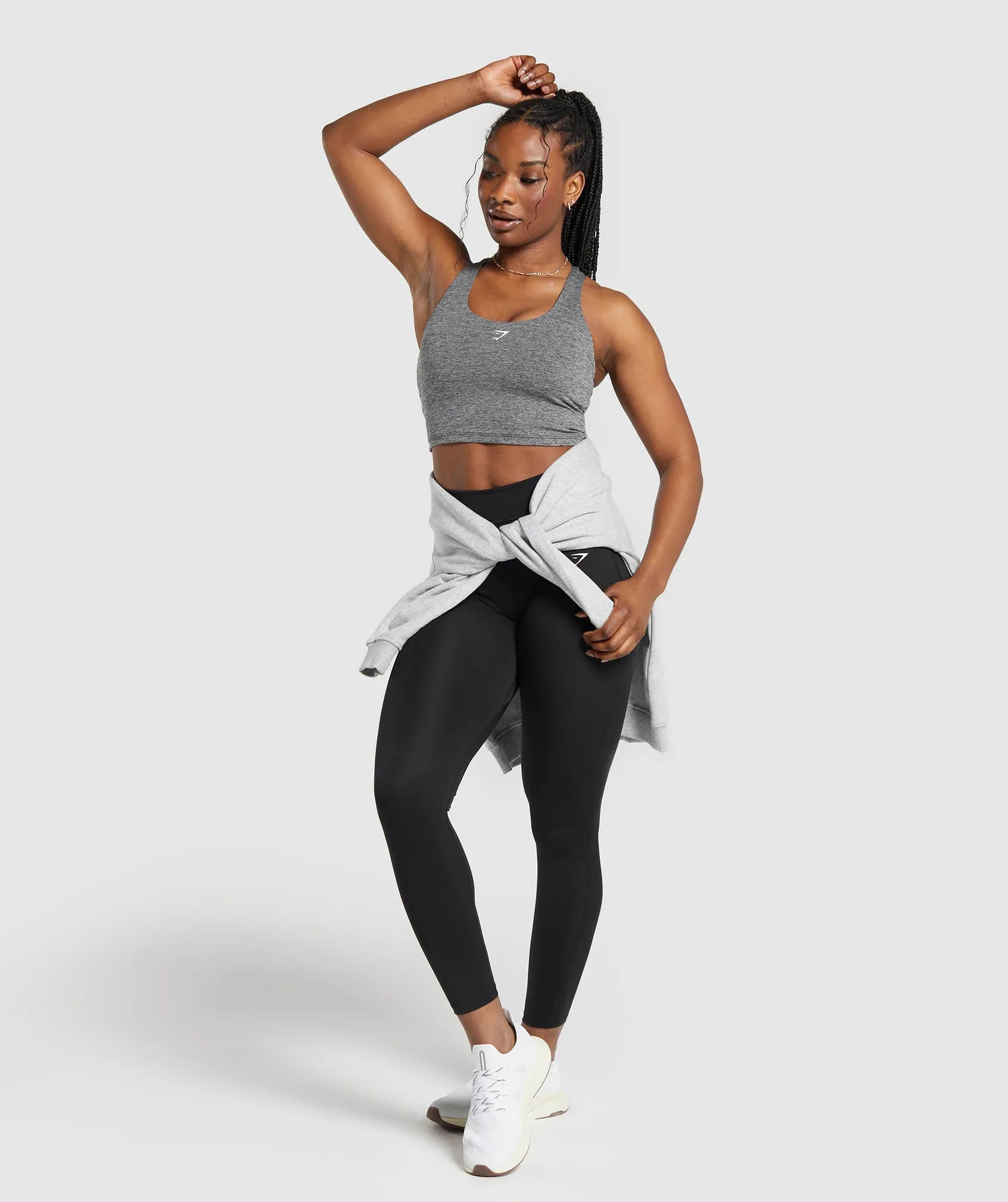 Gymshark Marl Racer Crop Tank With Shelf - Black/Undyed Marl sold by Gymshark product image thumbnail 4