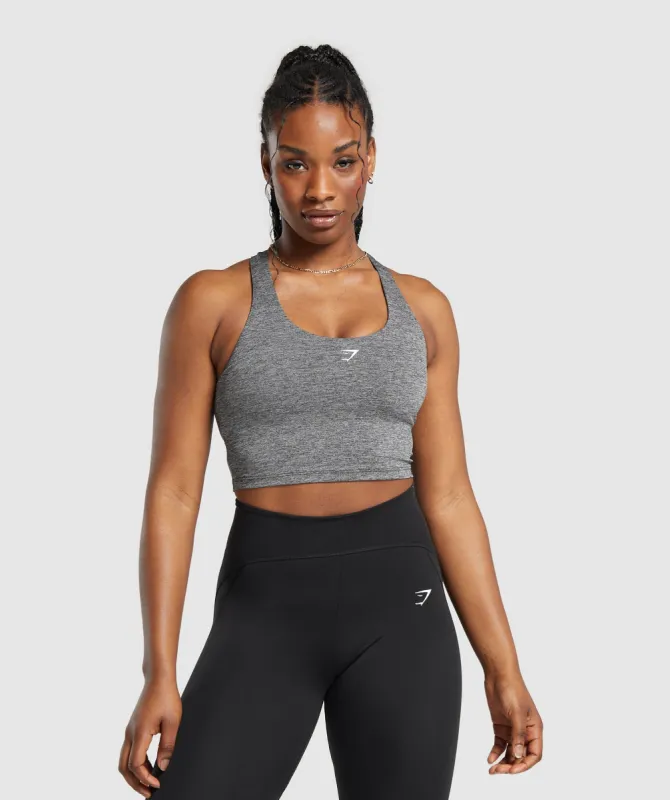 Gymshark Marl Racer Crop Tank With Shelf - Black/Undyed Marl sold by Gymshark