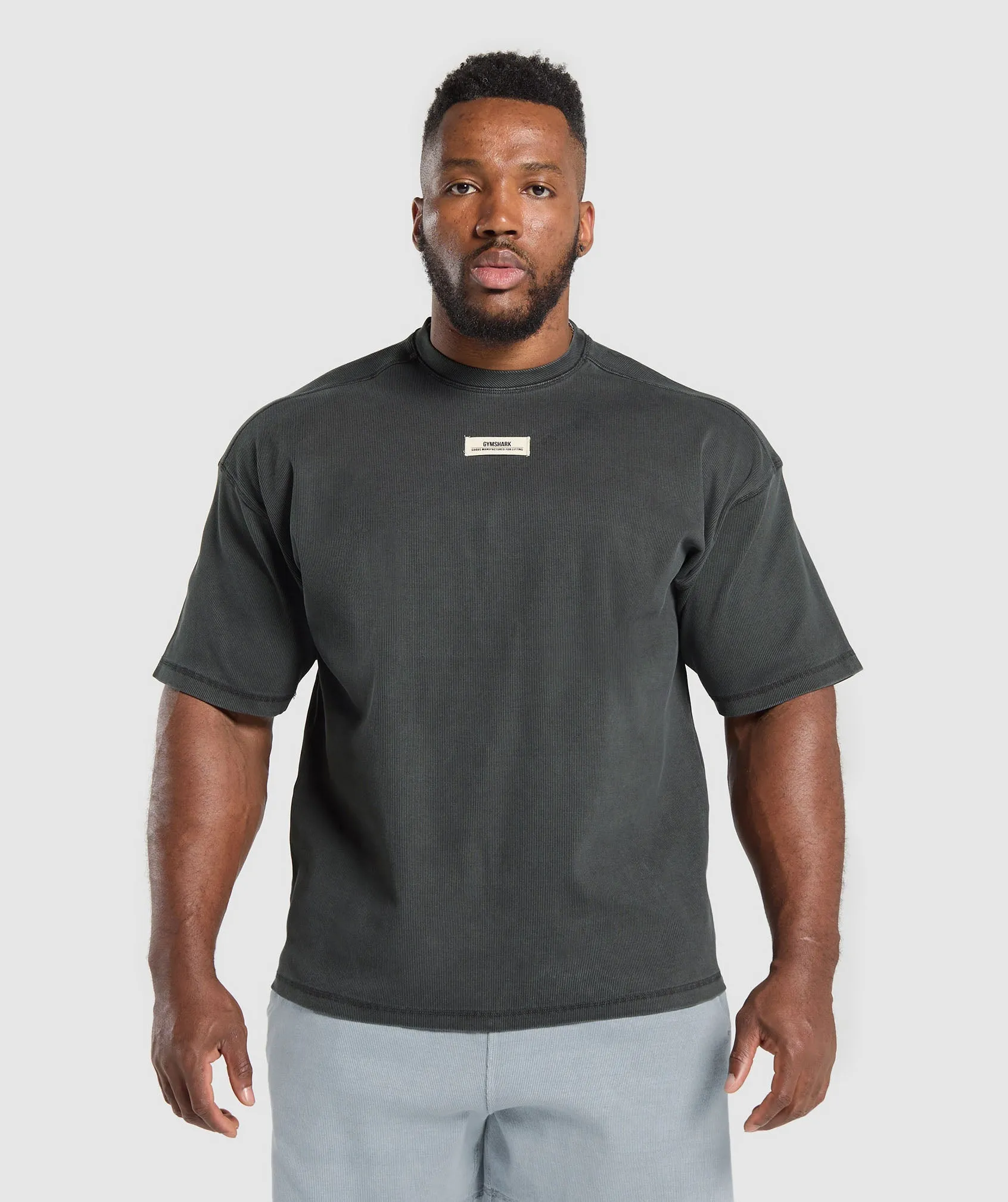 Gymshark Heavyweight Rib Short Sleeve Crew - Asphalt Grey sold by Gymshark