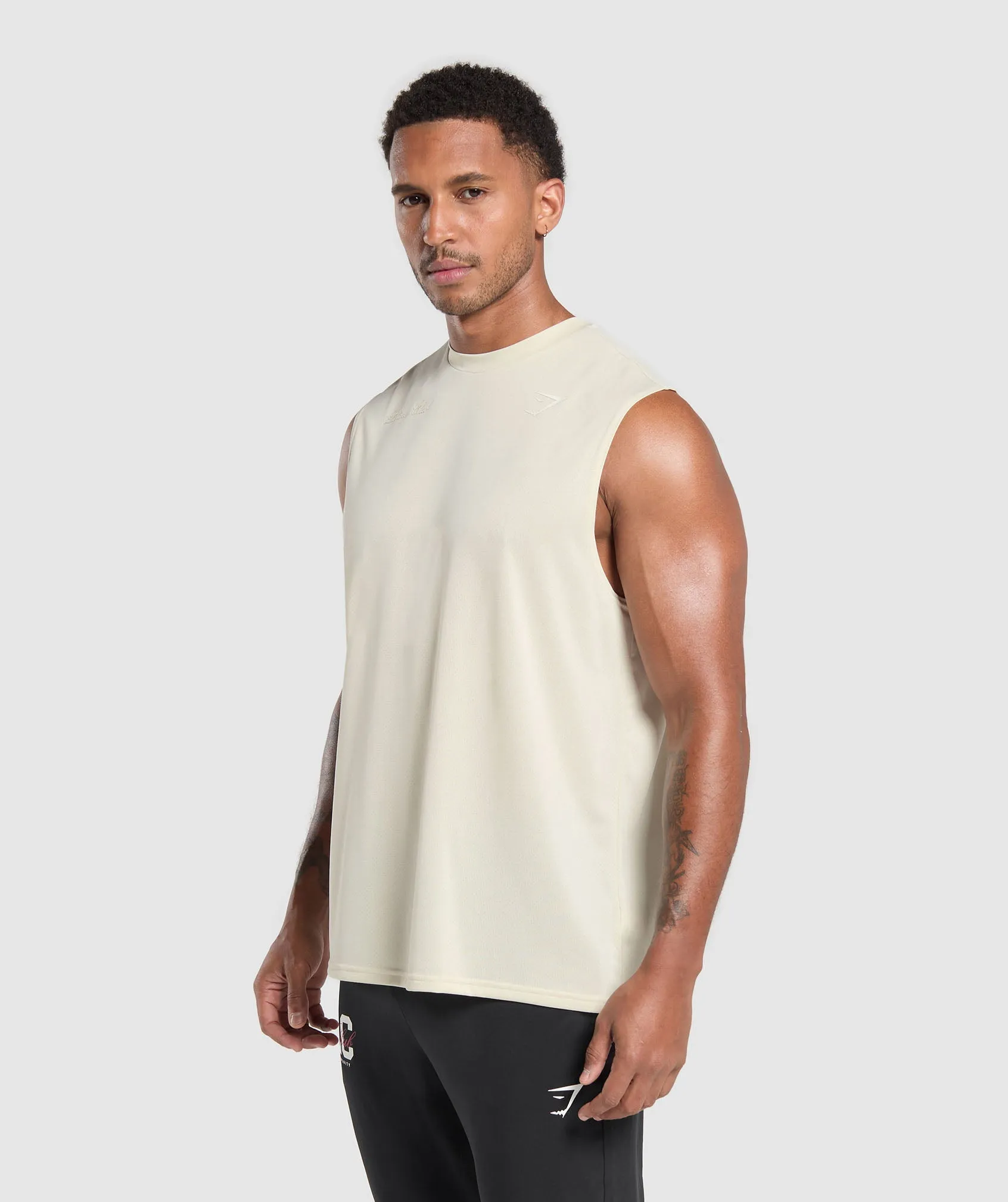 Gymshark Script Graphic Cut Off Tank - Ecru White sold by Gymshark product image thumbnail 3