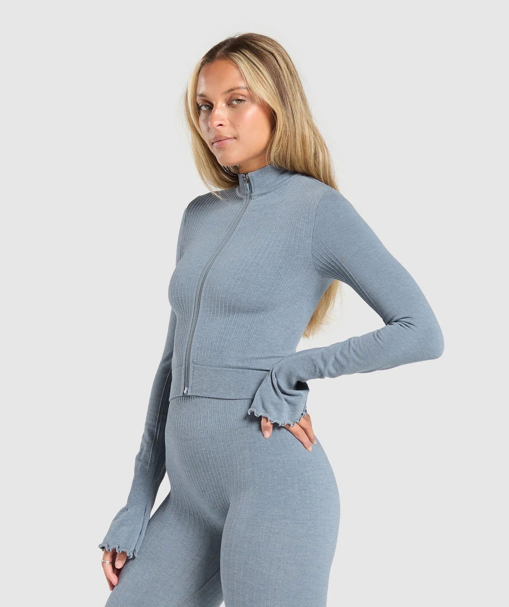Gymshark Rest Day Seamless Modal Jacket - Metal Blue Marl sold by Gymshark product image thumbnail 3