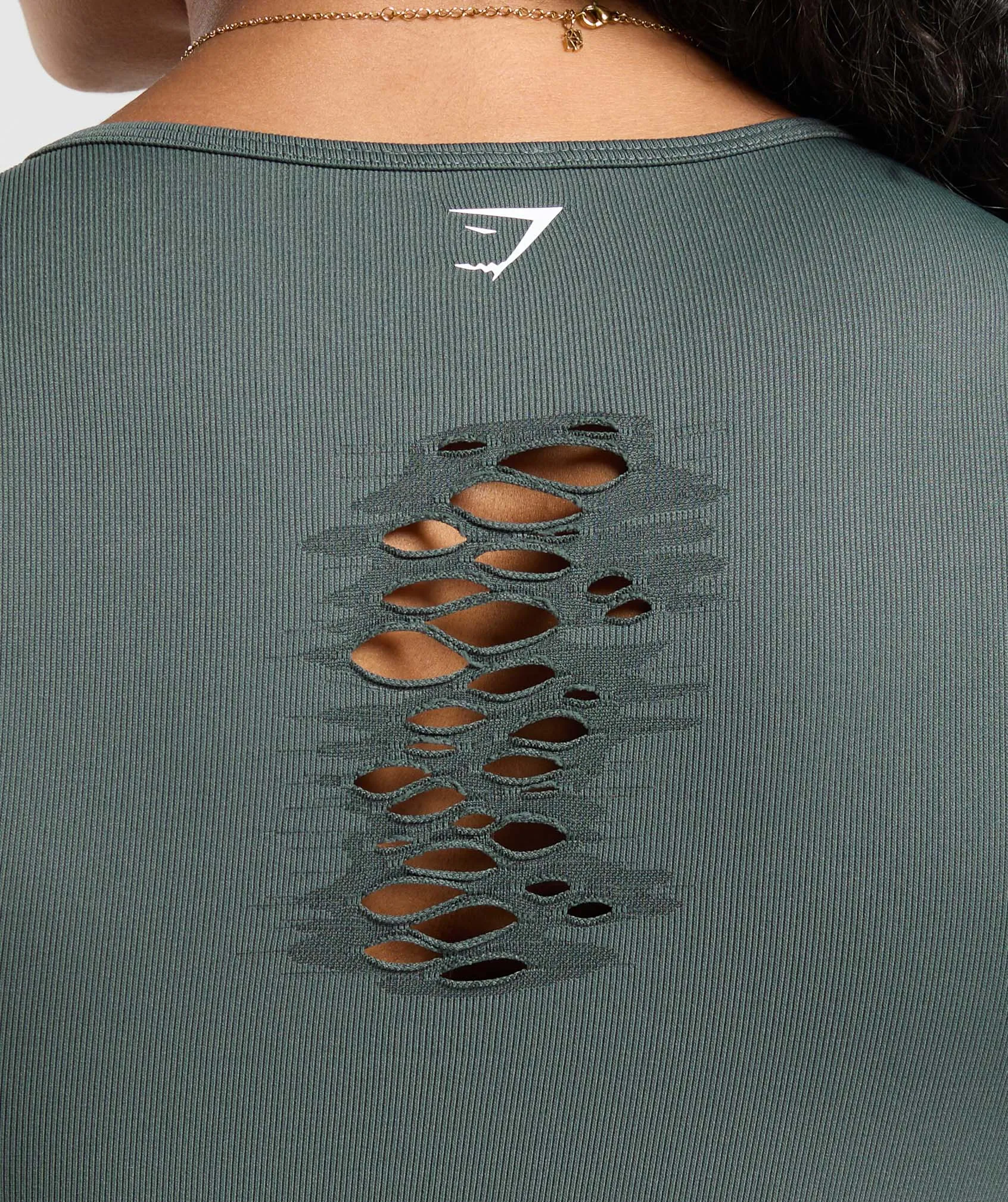 Gymshark Gains Seamless Distressed Super Crop Top - Teal sold by Gymshark product image thumbnail 5