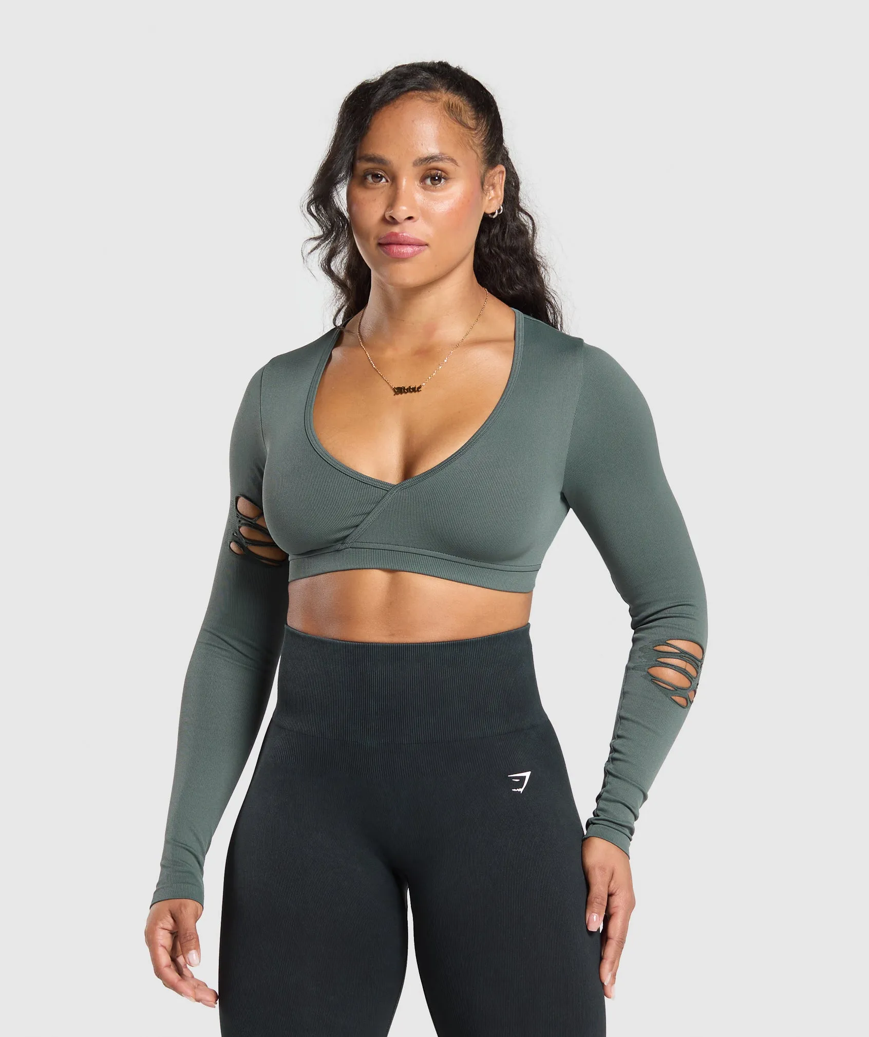 Gymshark Gains Seamless Distressed Super Crop Top - Teal sold by Gymshark
