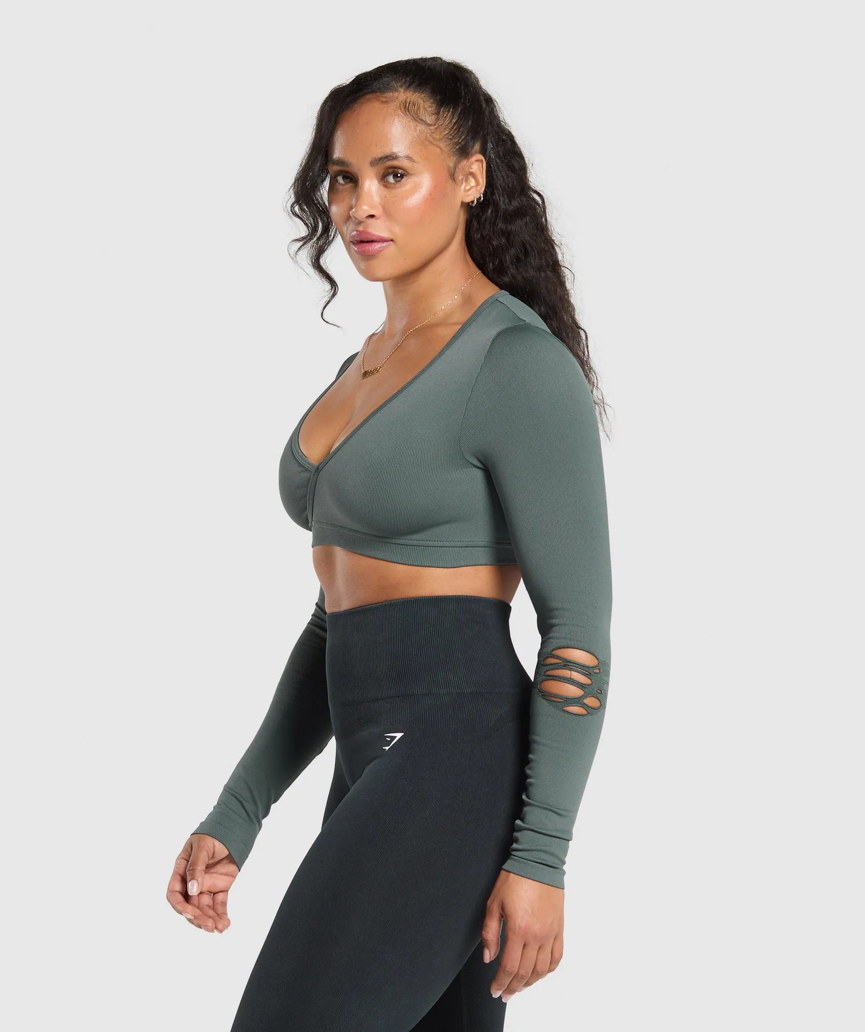 Gymshark Gains Seamless Distressed Super Crop Top - Teal sold by Gymshark product image thumbnail 3