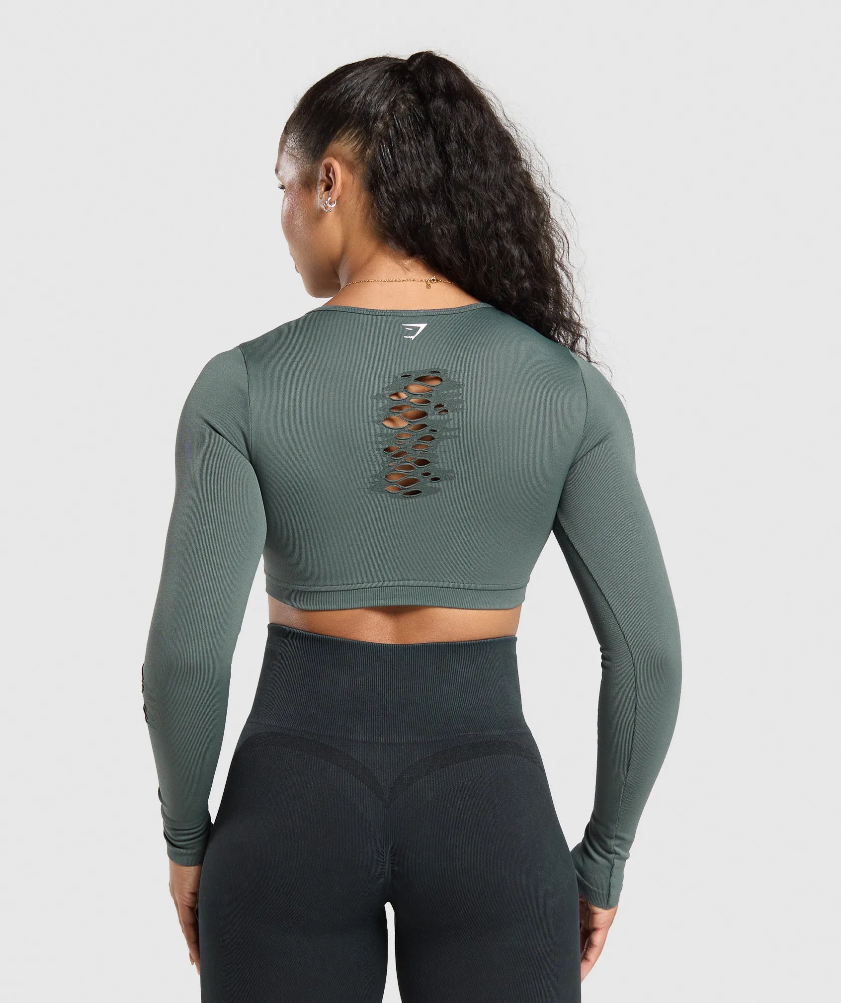 Gymshark Gains Seamless Distressed Super Crop Top - Teal sold by Gymshark product image thumbnail 2