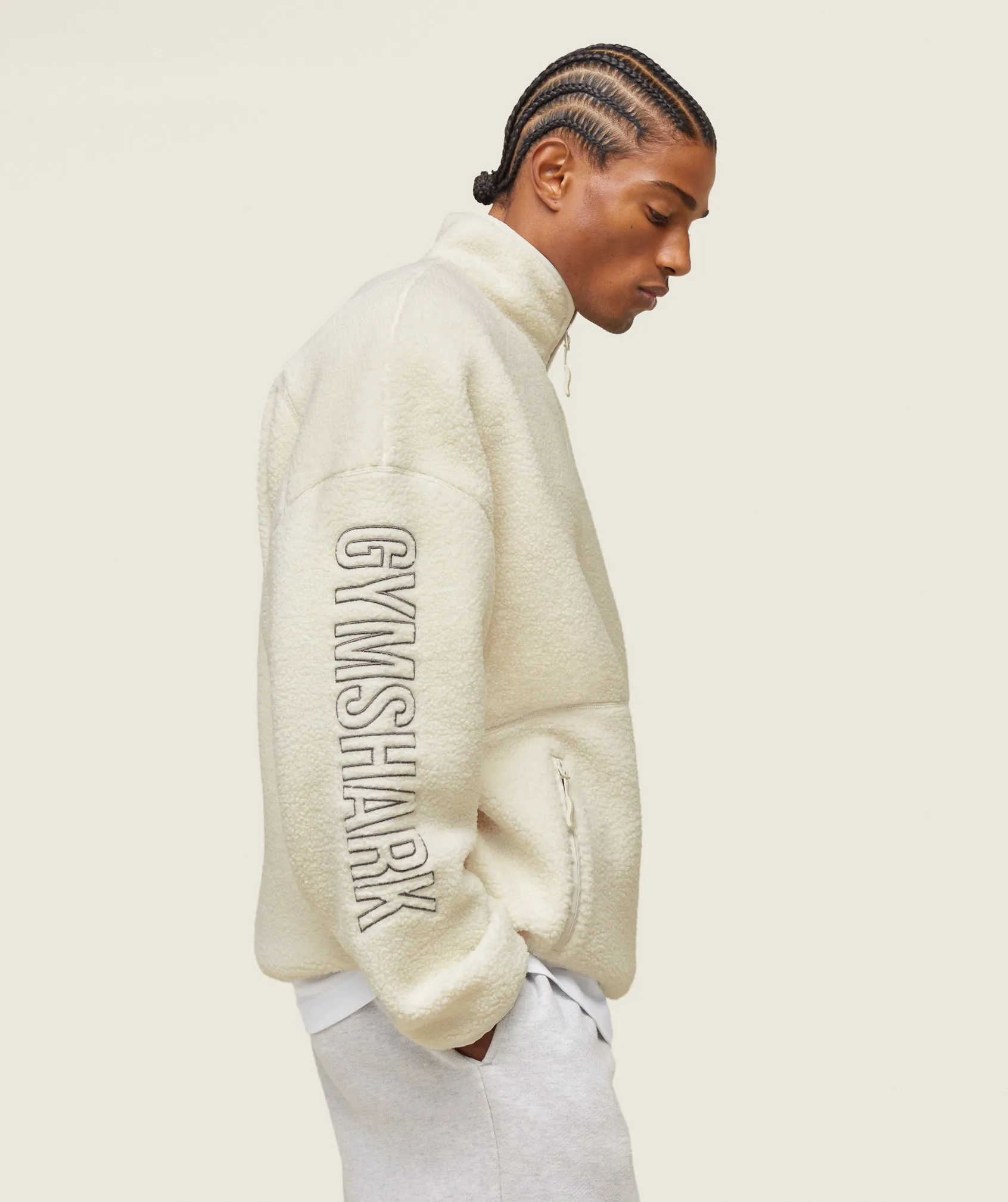 Gymshark everywear Half Zip Sherpa Jacket - Oat White sold by Gymshark product image thumbnail 4