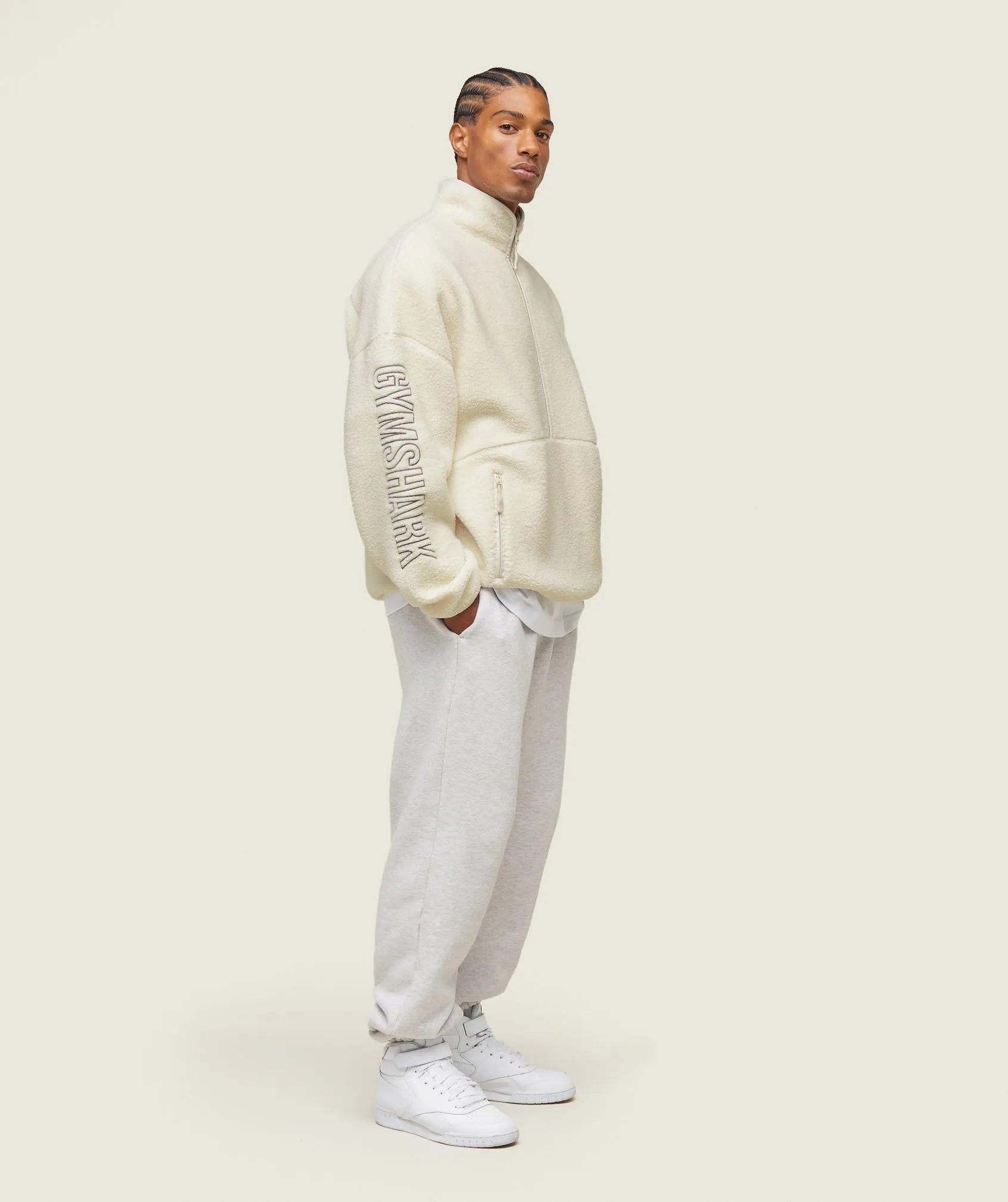 Gymshark everywear Half Zip Sherpa Jacket - Oat White sold by Gymshark product image thumbnail 3