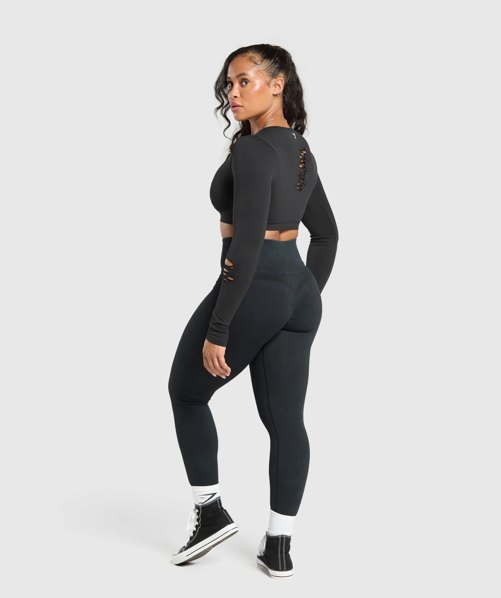 Gymshark Gains Seamless Distressed Super Crop Top - Black sold by Gymshark product image thumbnail 4