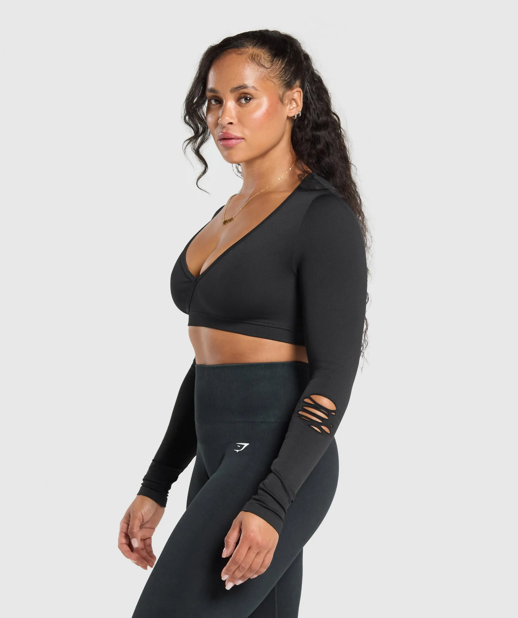 Gymshark Gains Seamless Distressed Super Crop Top - Black sold by Gymshark product image thumbnail 3