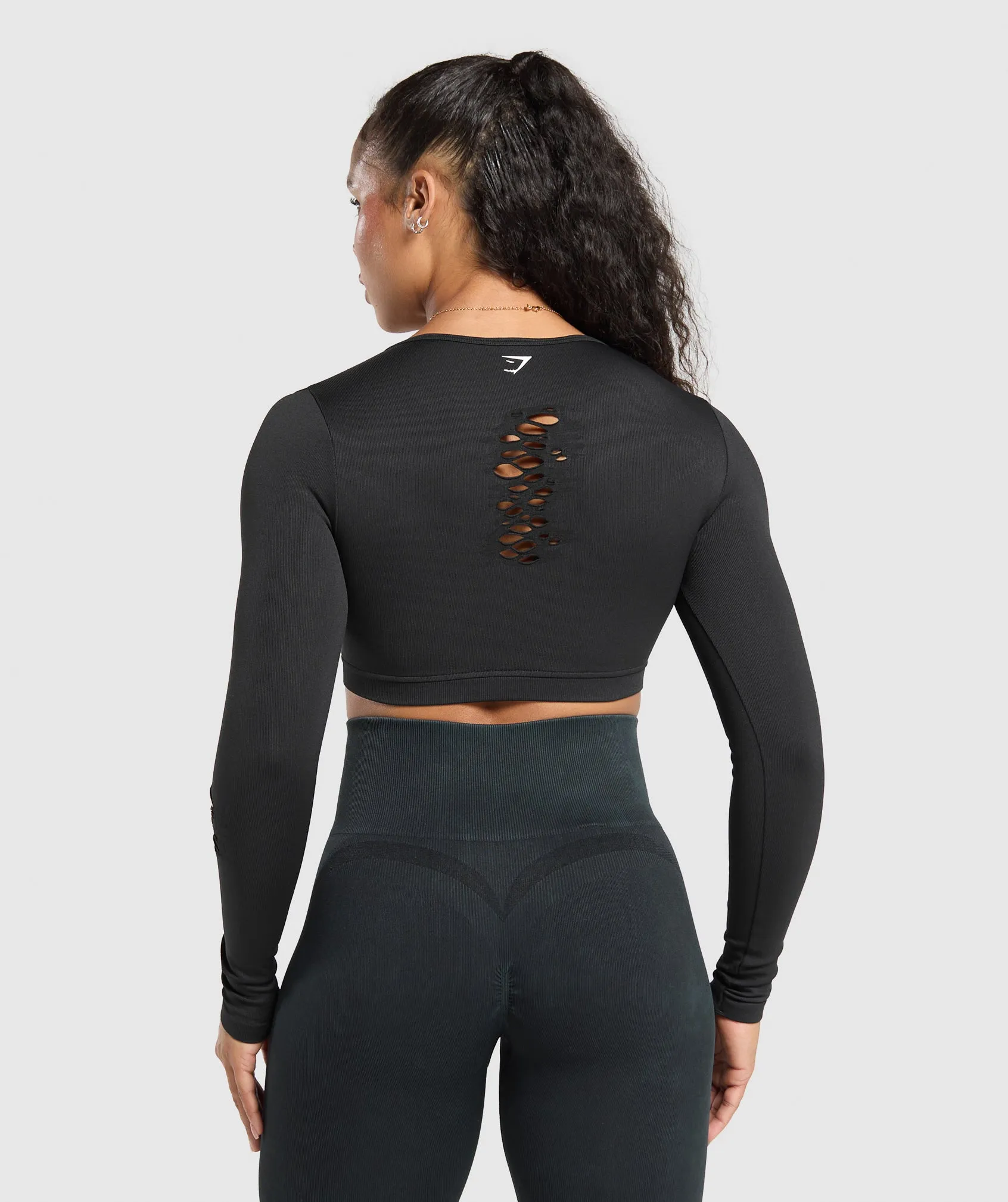 Gymshark Gains Seamless Distressed Super Crop Top - Black sold by Gymshark product image thumbnail 2