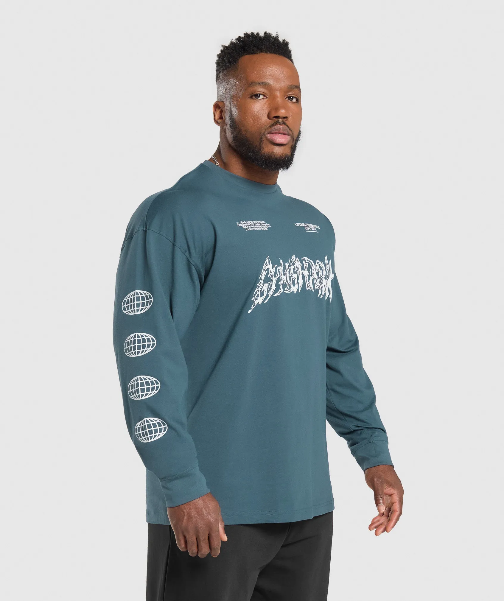 Gymshark Metal Lifting Graphic Long Sleeve T-Shirt - Cargo Blue sold by Gymshark product image thumbnail 3