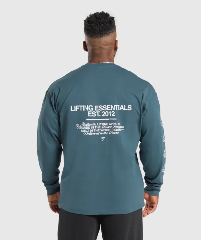 Gymshark Metal Lifting Graphic Long Sleeve T-Shirt - Cargo Blue sold by Gymshark