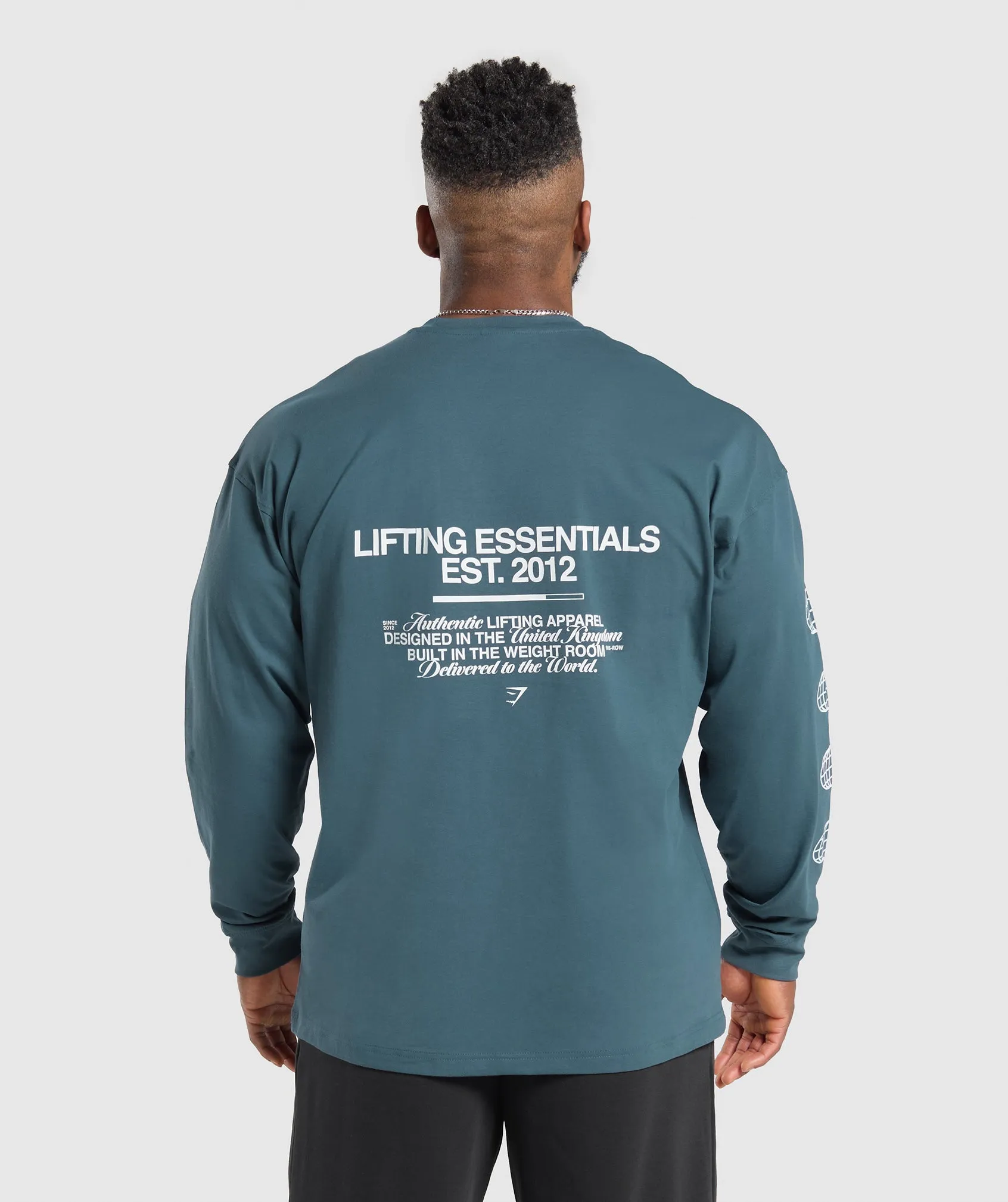 Gymshark Metal Lifting Graphic Long Sleeve T-Shirt - Cargo Blue sold by Gymshark