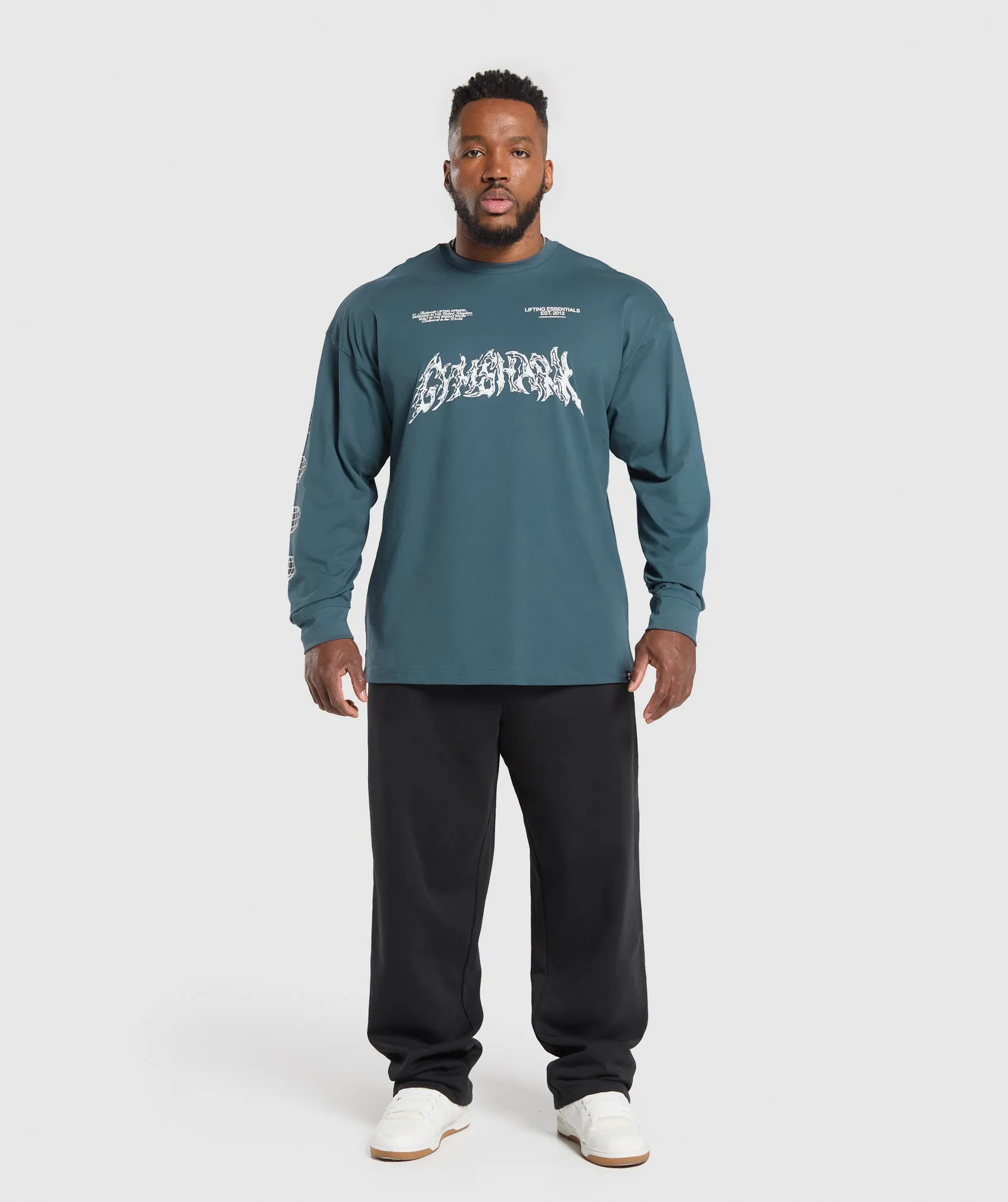 Gymshark Metal Lifting Graphic Long Sleeve T-Shirt - Cargo Blue sold by Gymshark product image thumbnail 4