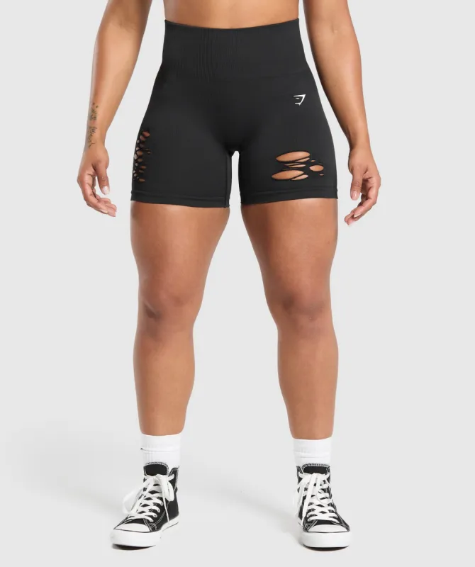 Gymshark Gains Seamless Distressed Shorts - Black sold by Gymshark