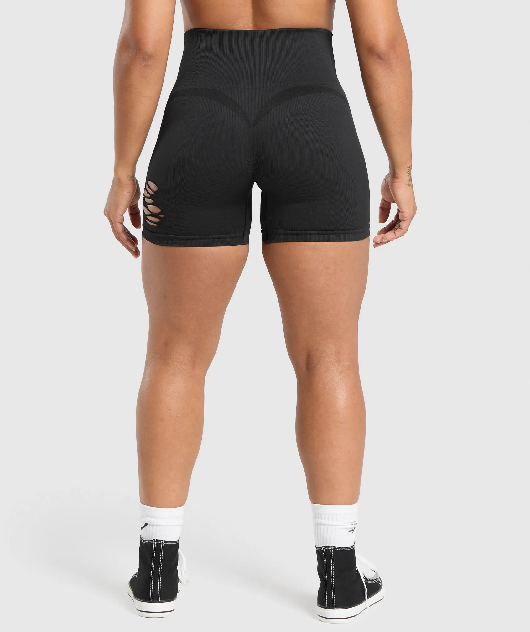 Gymshark Gains Seamless Distressed Shorts - Black sold by Gymshark product image thumbnail 2