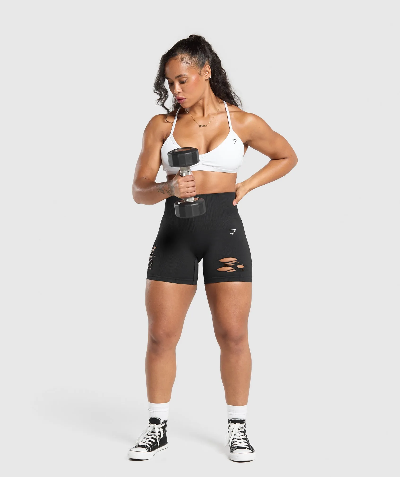 Gymshark Gains Seamless Distressed Shorts - Black sold by Gymshark product image thumbnail 4