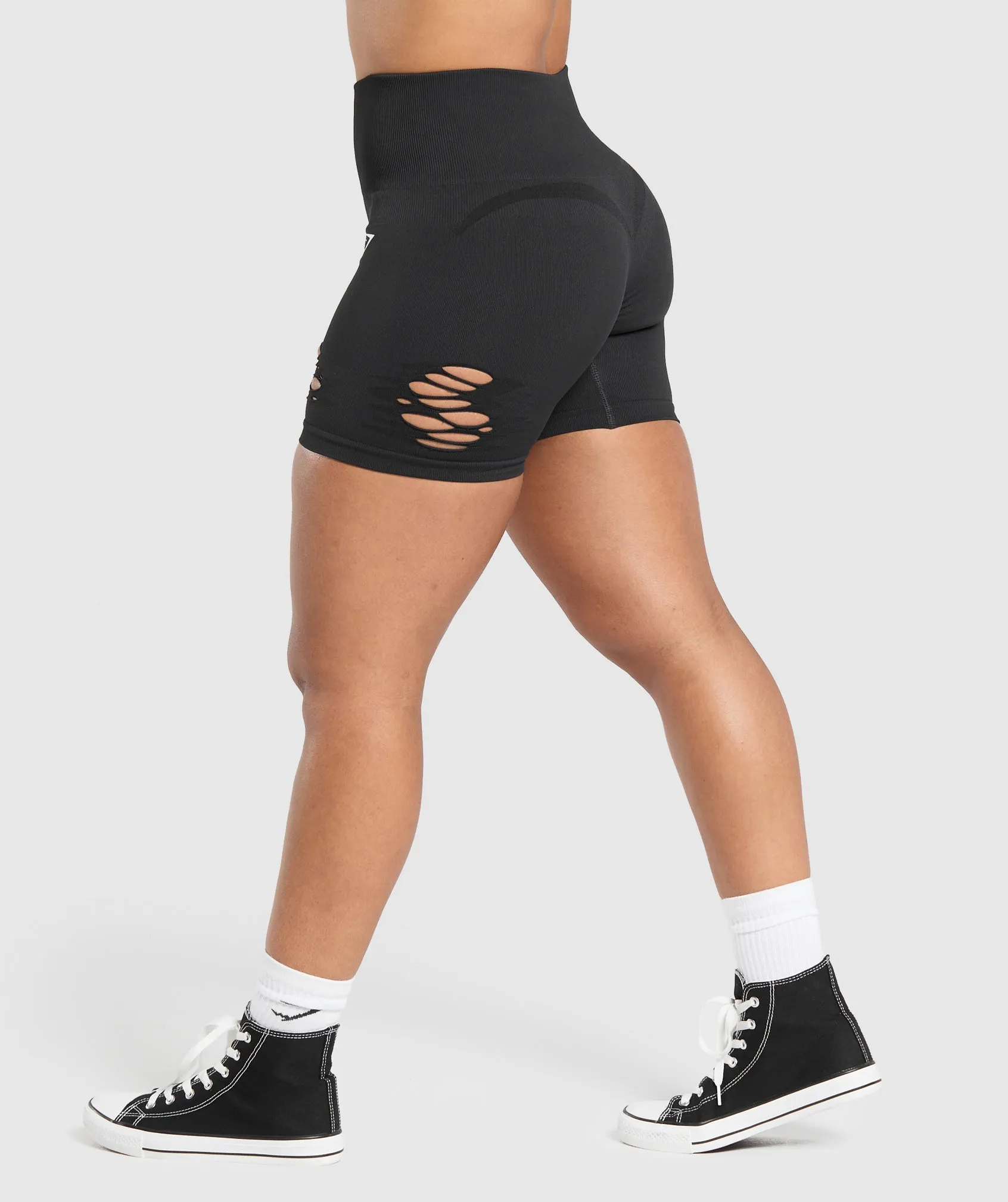 Gymshark Gains Seamless Distressed Shorts - Black sold by Gymshark product image thumbnail 3