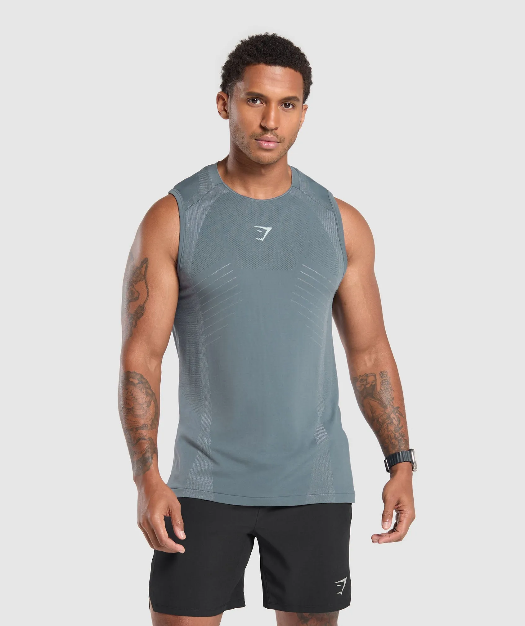 Gymshark Apex Seamless Tank - Iron Blue/Cool Blue sold by Gymshark