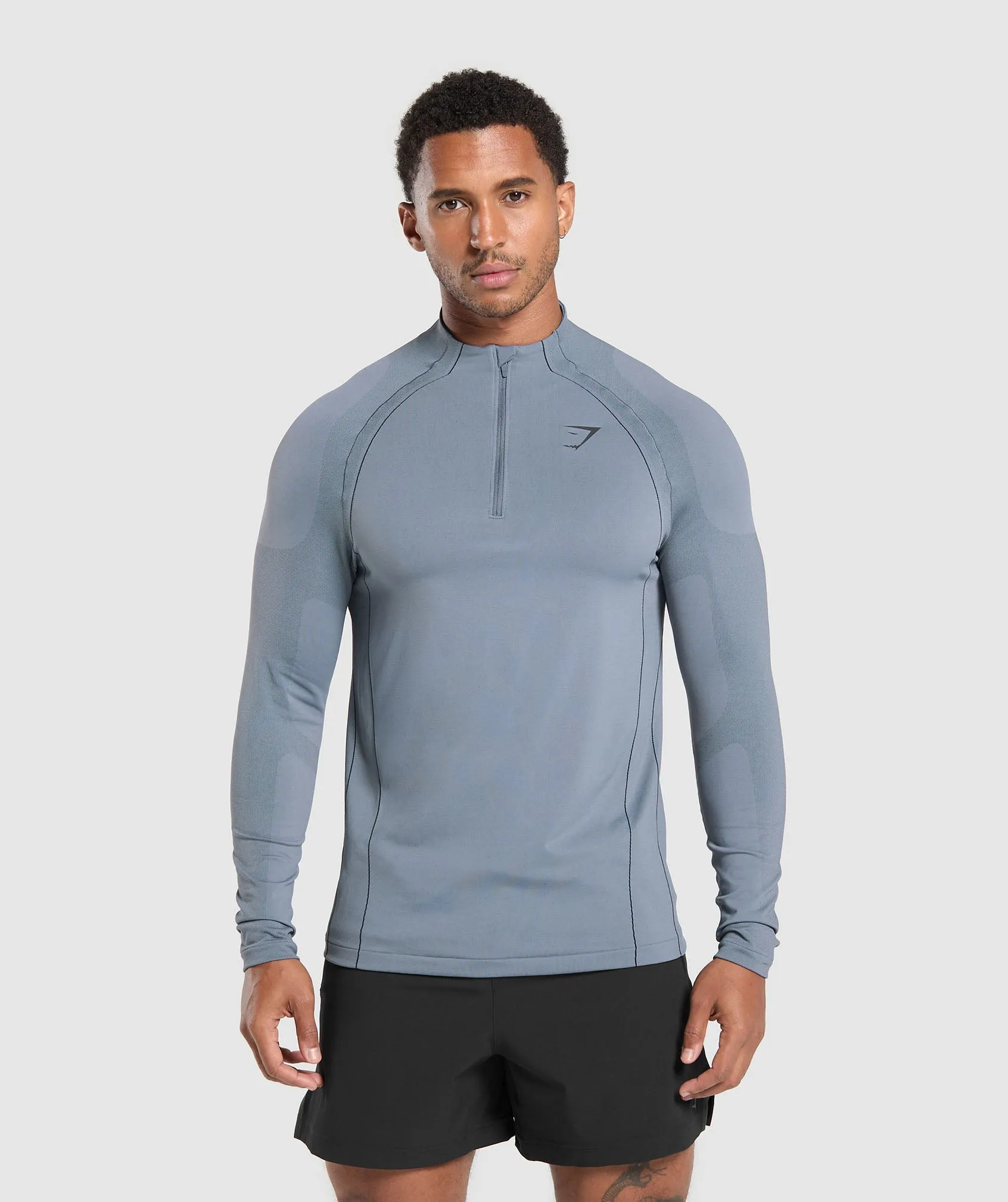 Gymshark Apex Seamless 1/4 Zip - Iron Blue/Black sold by Gymshark