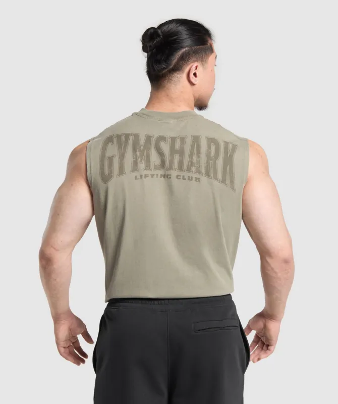 Gymshark Heritage Washed Cut Off Tank - Utility Green/Acid Wash Small Ball sold by Gymshark