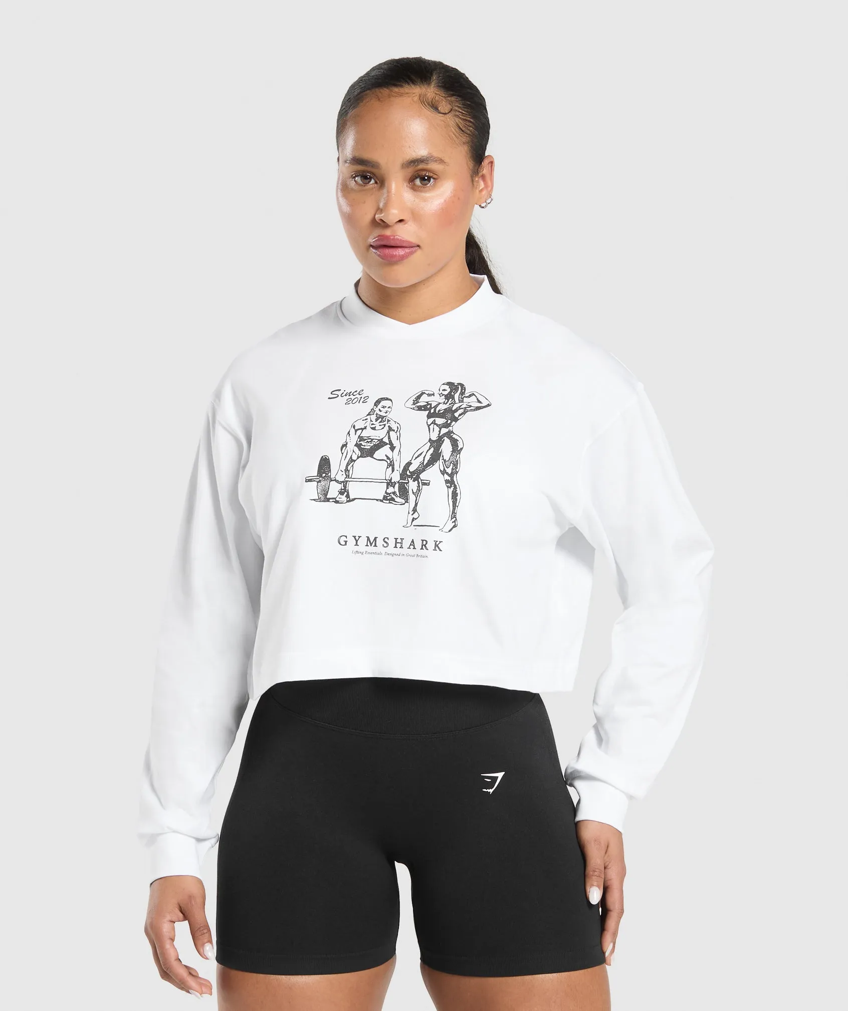 Gymshark Two Strong Women Midi Long Sleeve Top - White sold by Gymshark