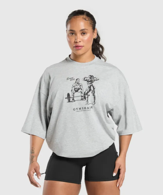 Gymshark Two Strong Women Oversized T-Shirt - Light Grey Core Marl sold by Gymshark
