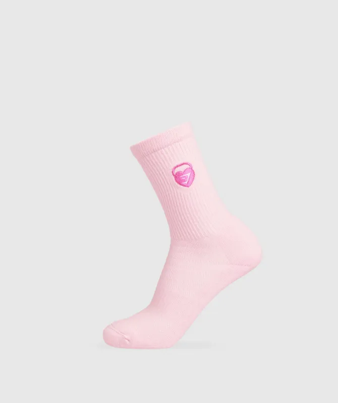 Gymshark Love Heart Cutie Graphic Crew Sock Single - Dolly Pink sold by Gymshark